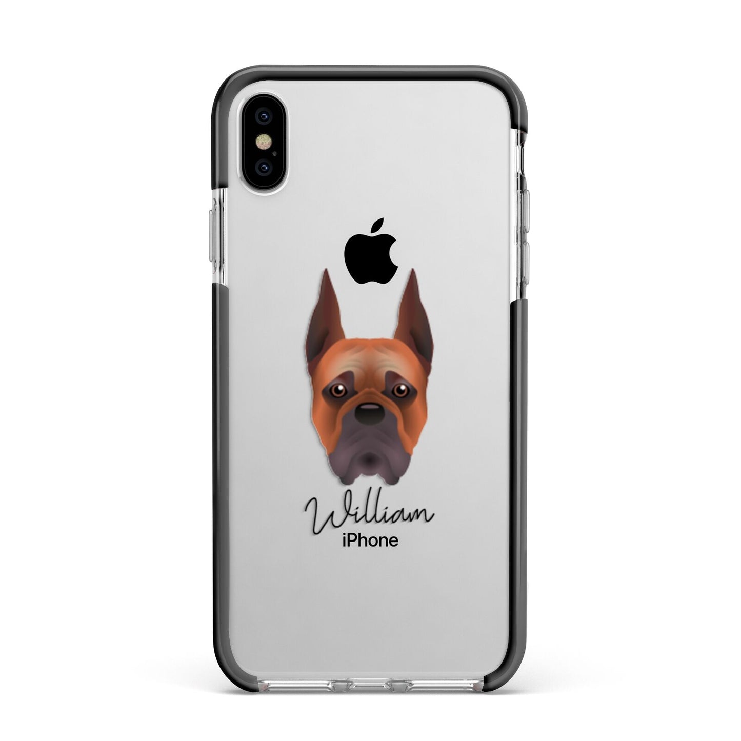 Boxer Personalised Apple iPhone Xs Max Impact Case Black Edge on Silver Phone