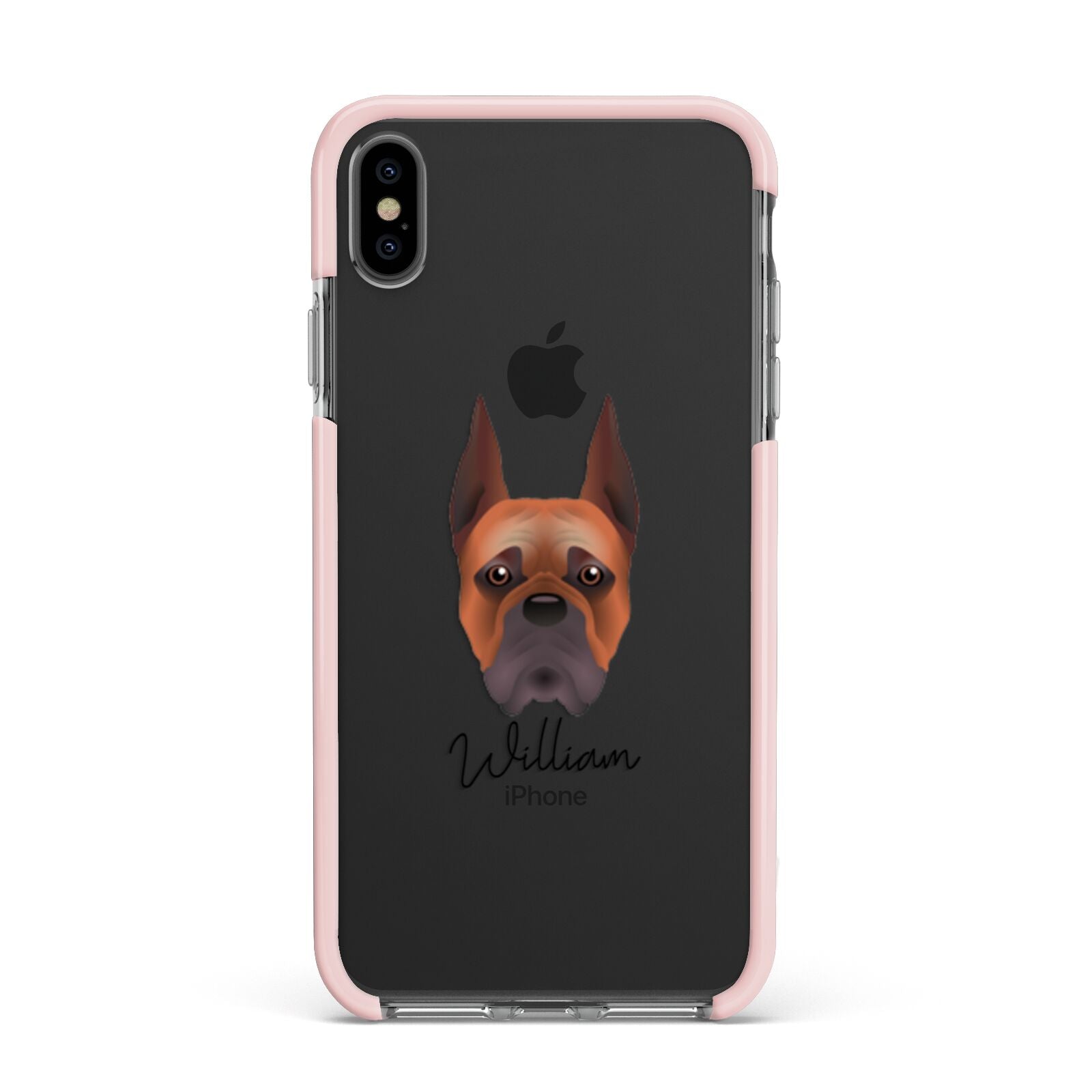 Boxer Personalised Apple iPhone Xs Max Impact Case Pink Edge on Black Phone