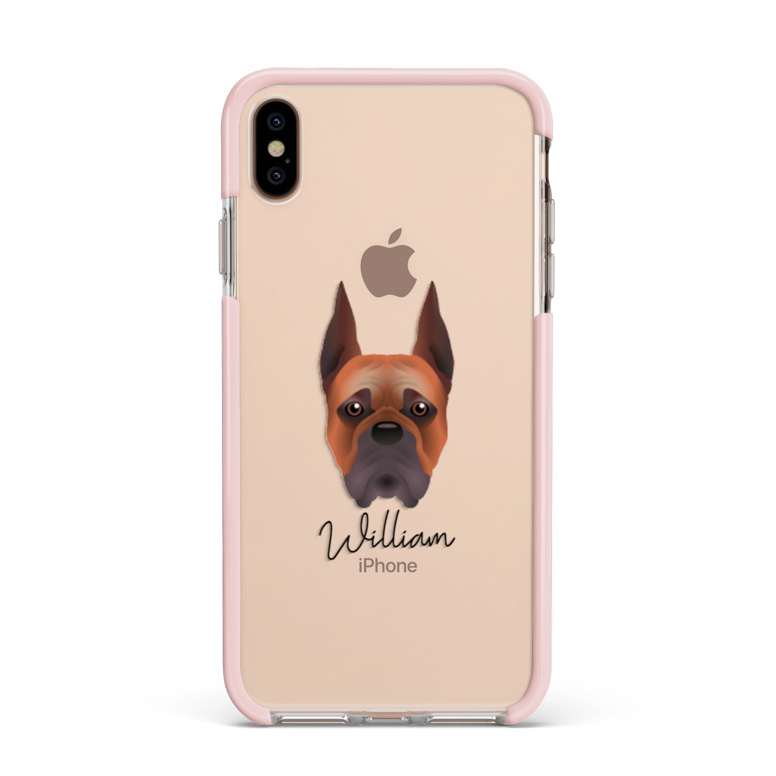 Boxer Personalised Apple iPhone Xs Max Impact Case Pink Edge on Gold Phone