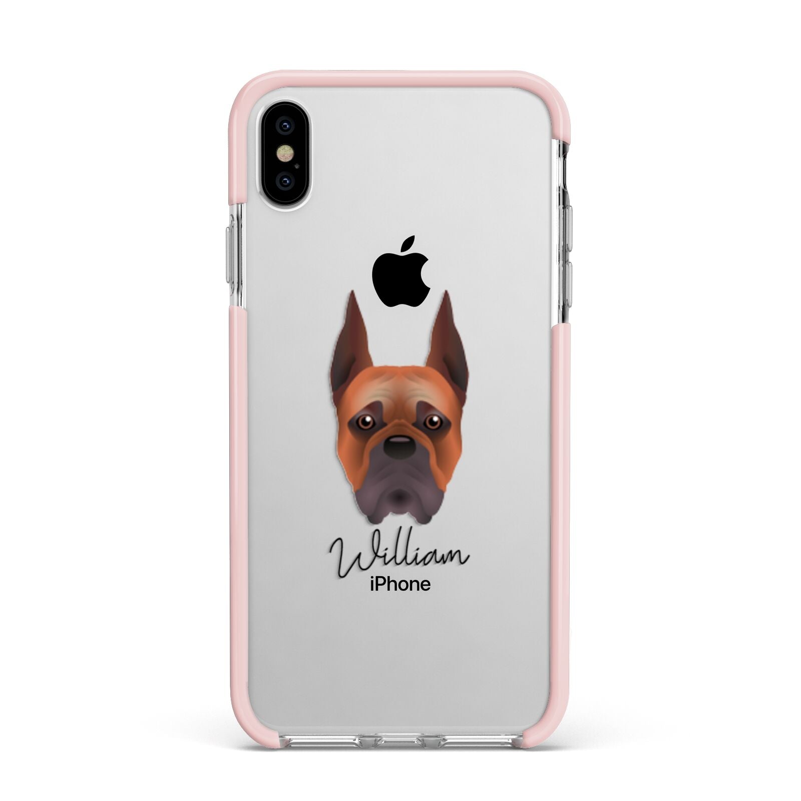 Boxer Personalised Apple iPhone Xs Max Impact Case Pink Edge on Silver Phone