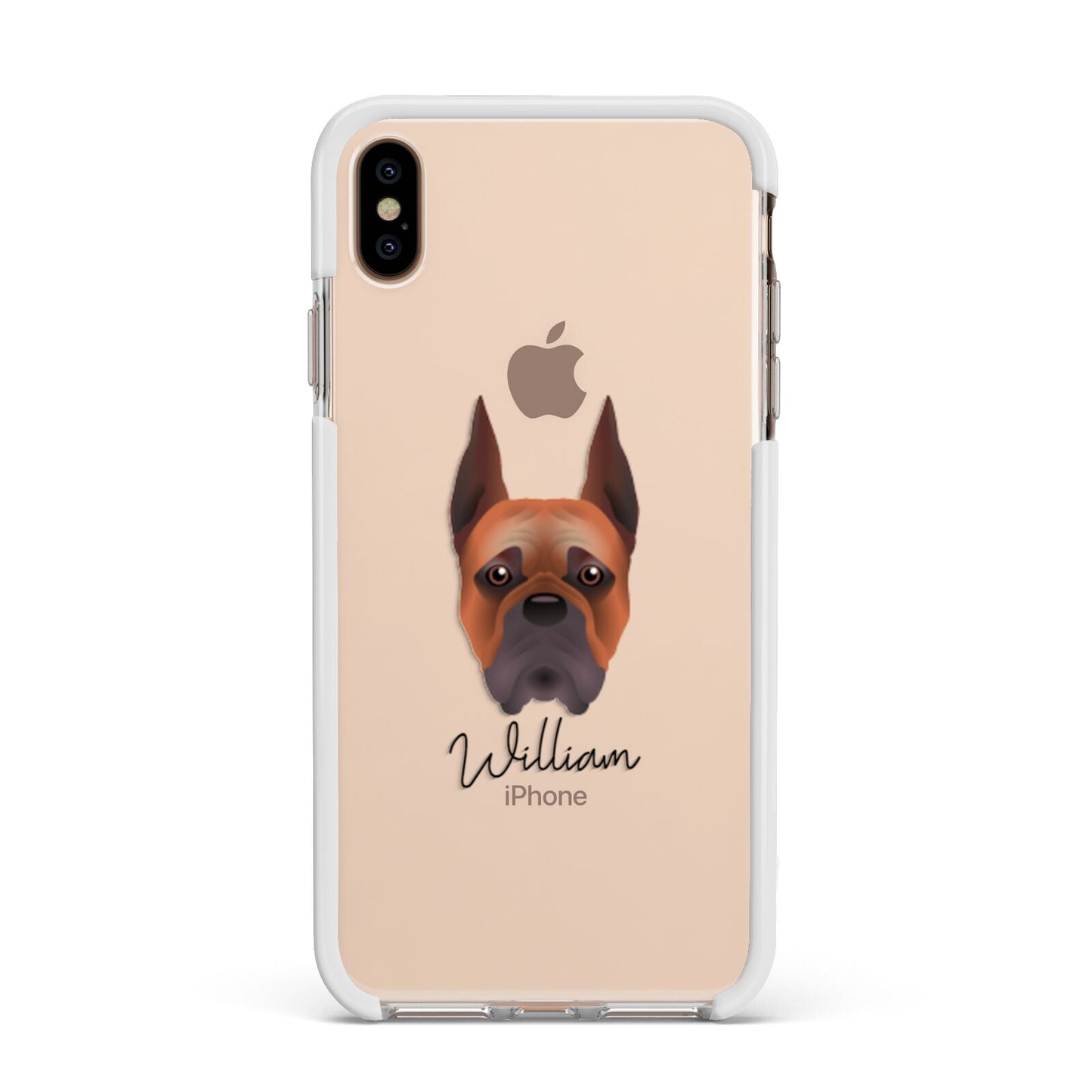 Boxer Personalised Apple iPhone Xs Max Impact Case White Edge on Gold Phone