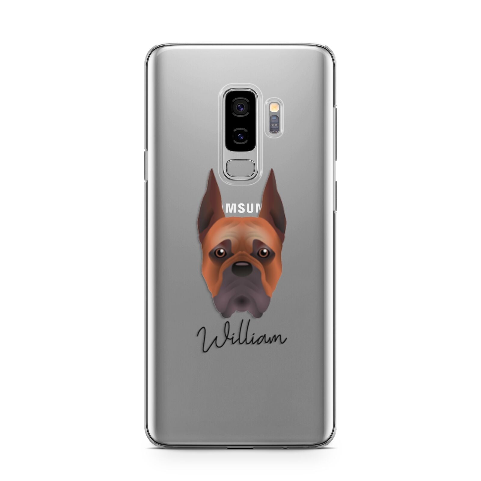 Boxer Personalised Samsung Galaxy S9 Plus Case on Silver phone