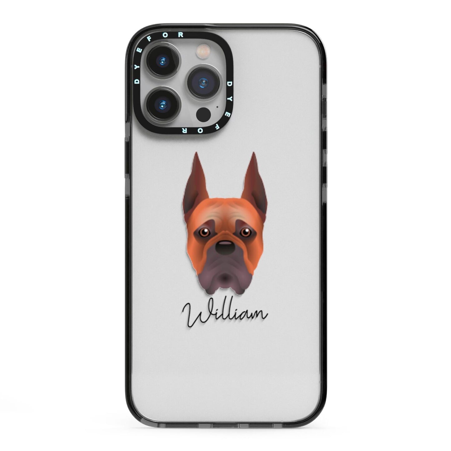 Boxer Personalised iPhone 13 Pro Max Black Impact Case on Silver phone