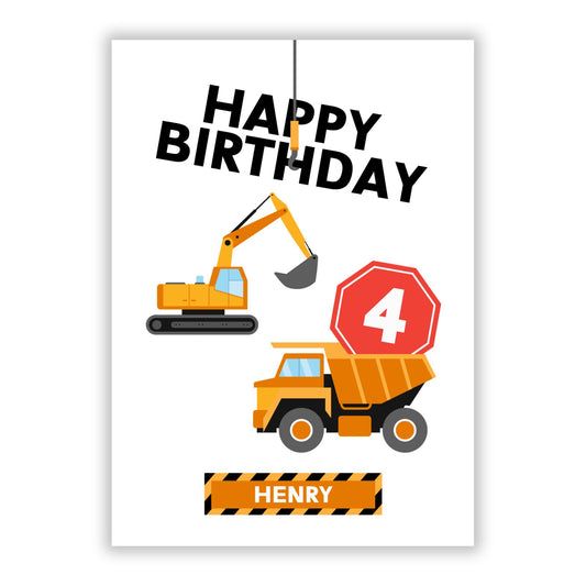 Boys Birthday Diggers Personalised A5 Flat Greetings Card