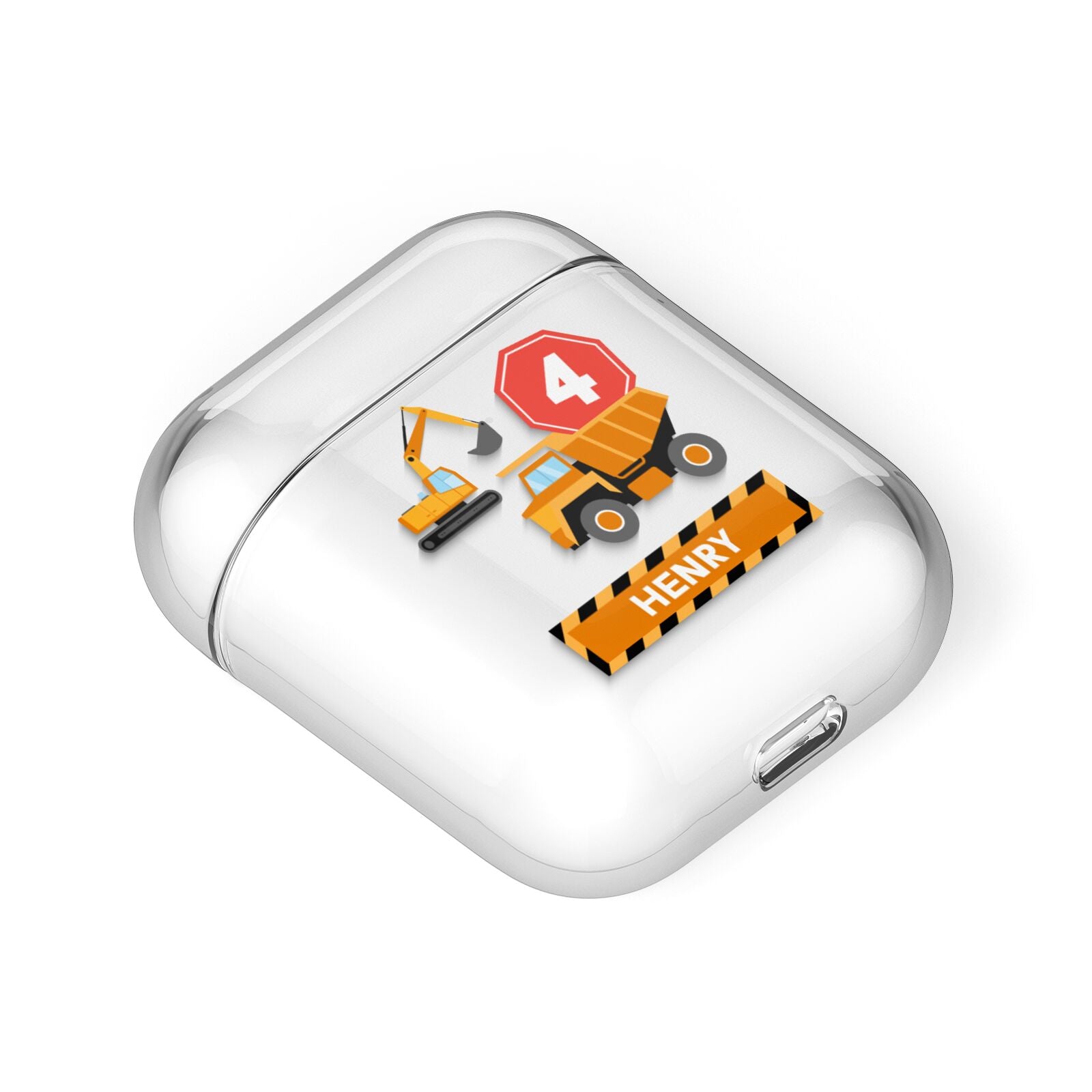 Boys Birthday Diggers Personalised AirPods Case Laid Flat