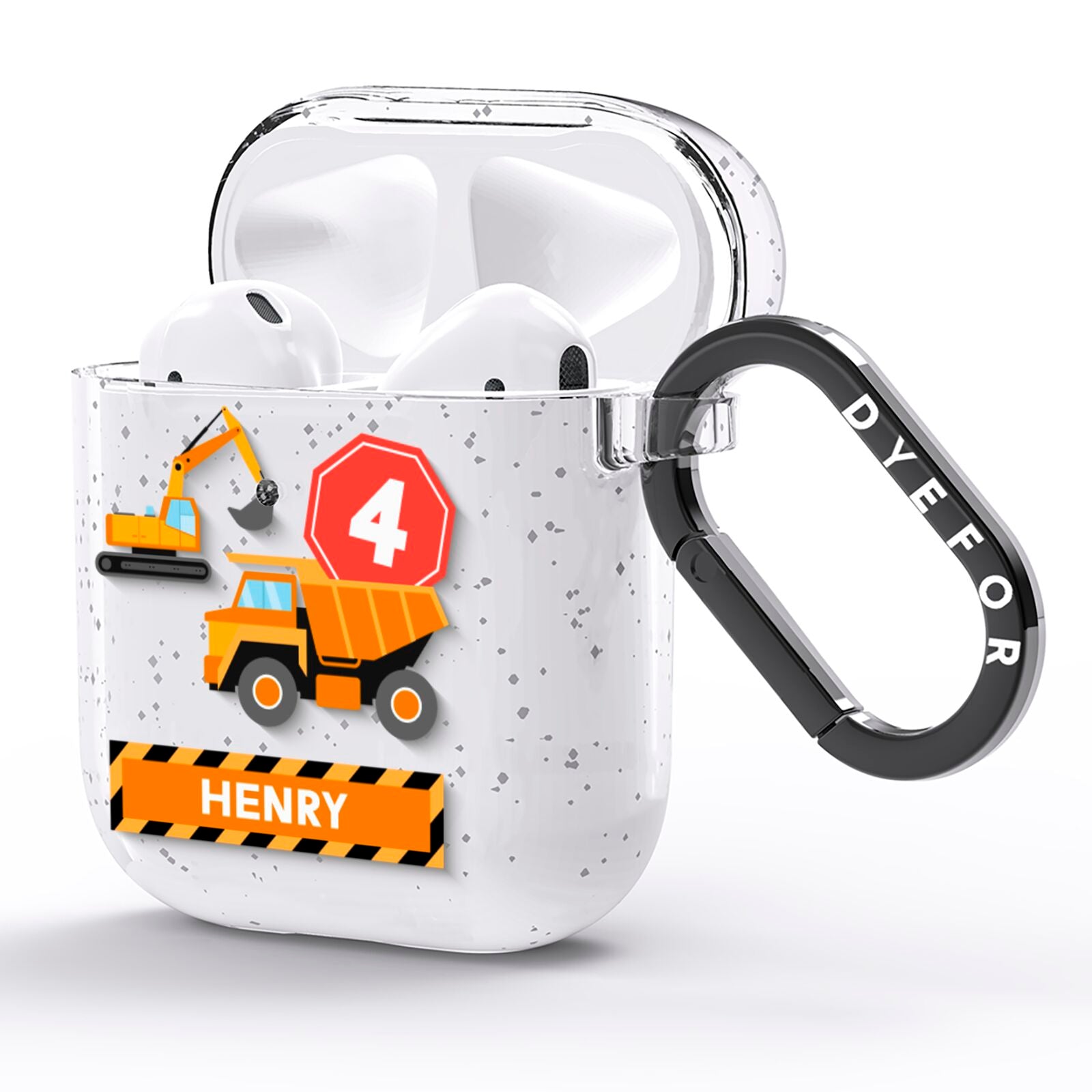 Boys Birthday Diggers Personalised AirPods Glitter Case Side Image