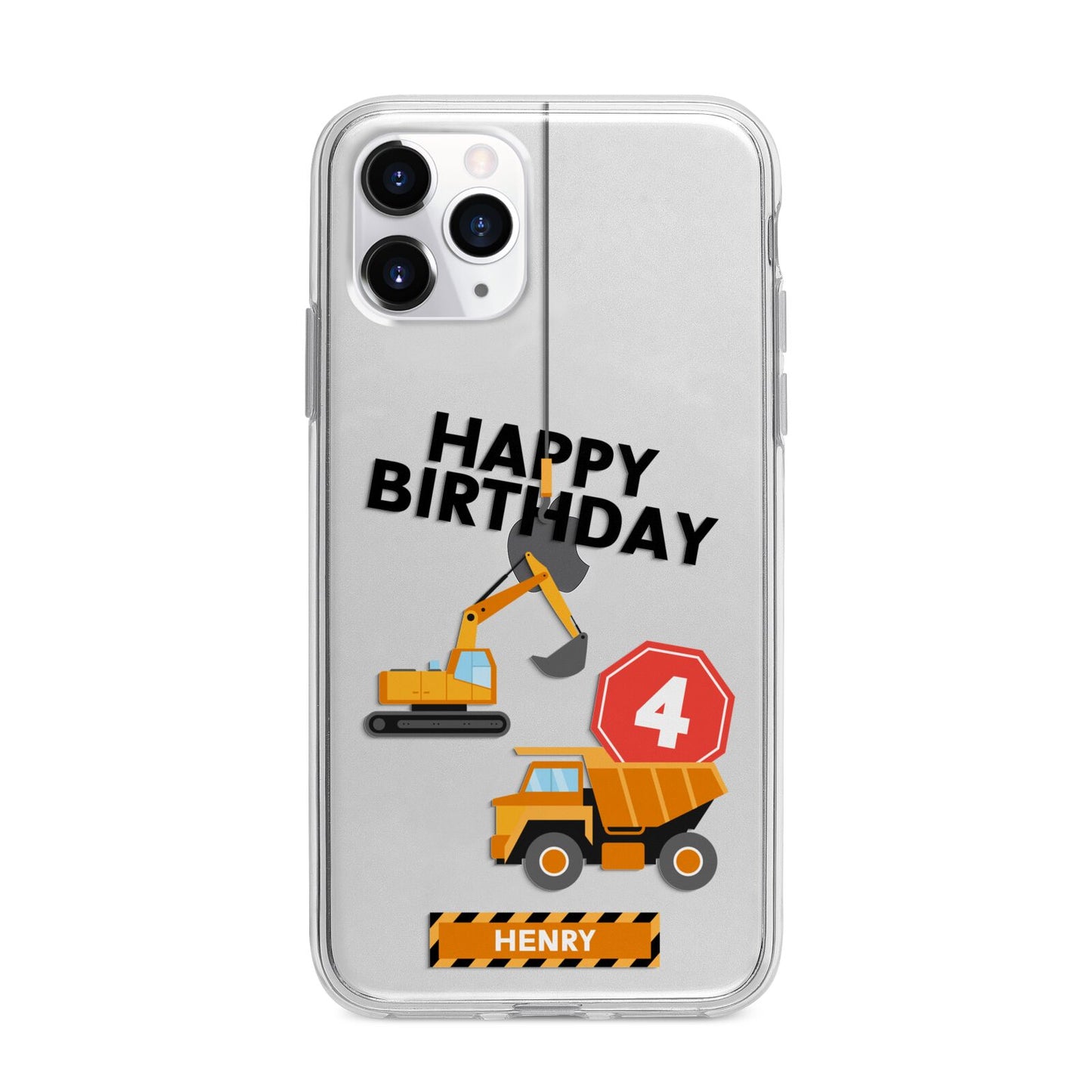 Boys Birthday Diggers Personalised Apple iPhone 11 Pro Max in Silver with Bumper Case