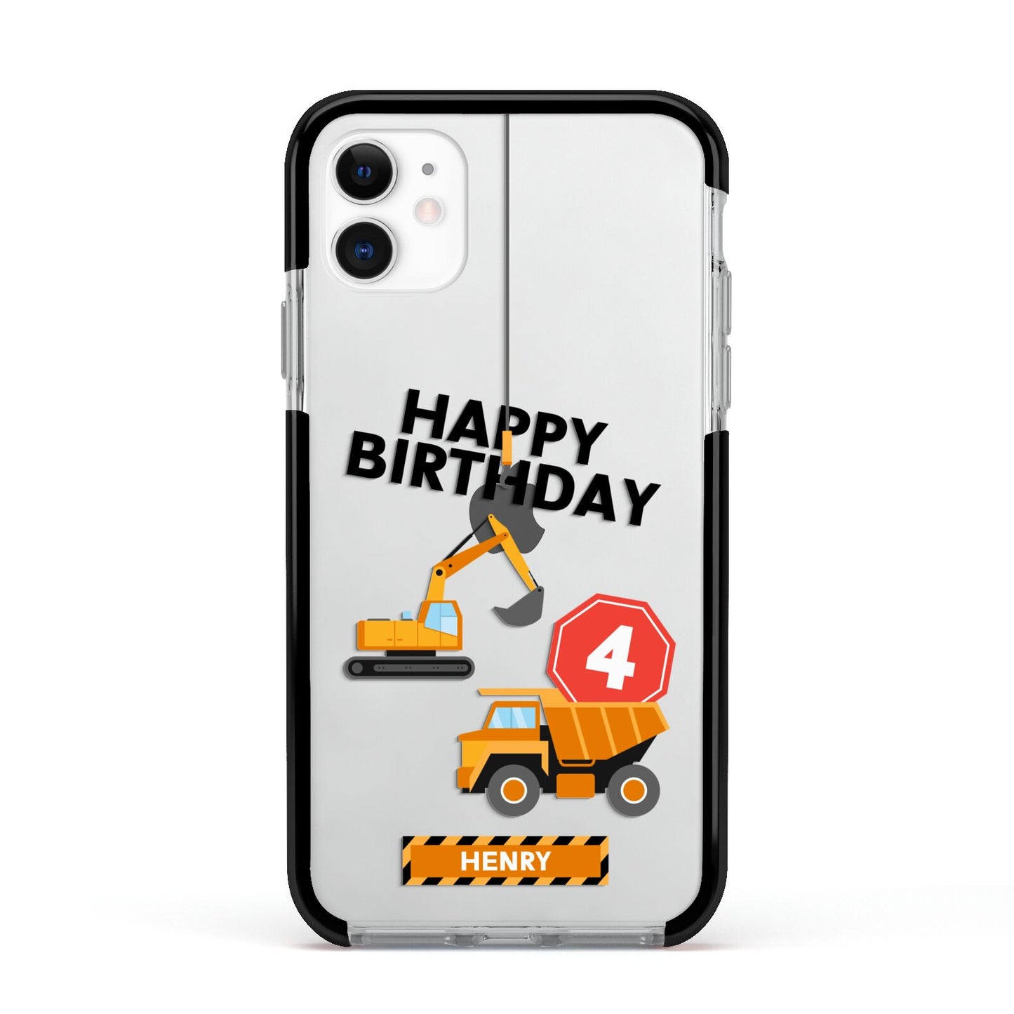 Boys Birthday Diggers Personalised Apple iPhone 11 in White with Black Impact Case