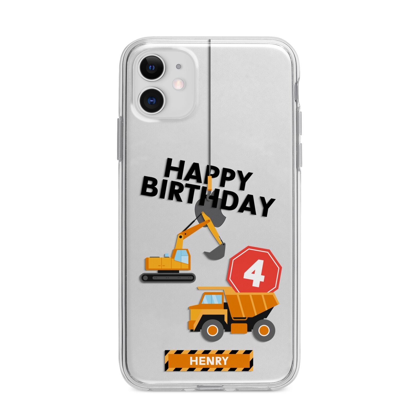 Boys Birthday Diggers Personalised Apple iPhone 11 in White with Bumper Case