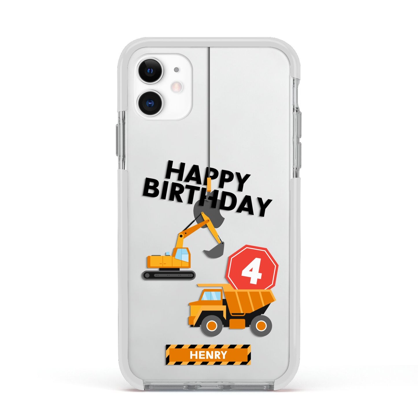 Boys Birthday Diggers Personalised Apple iPhone 11 in White with White Impact Case