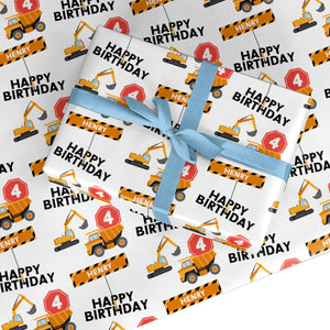 Boys Birthday Diggers Personalised Wrapping Paper