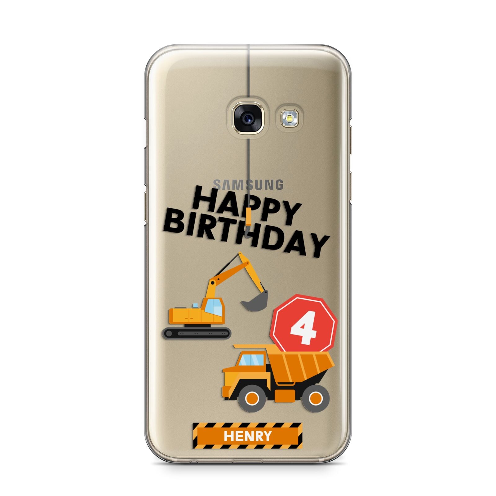 Boys Birthday Diggers Personalised Samsung Galaxy A3 2017 Case on gold phone