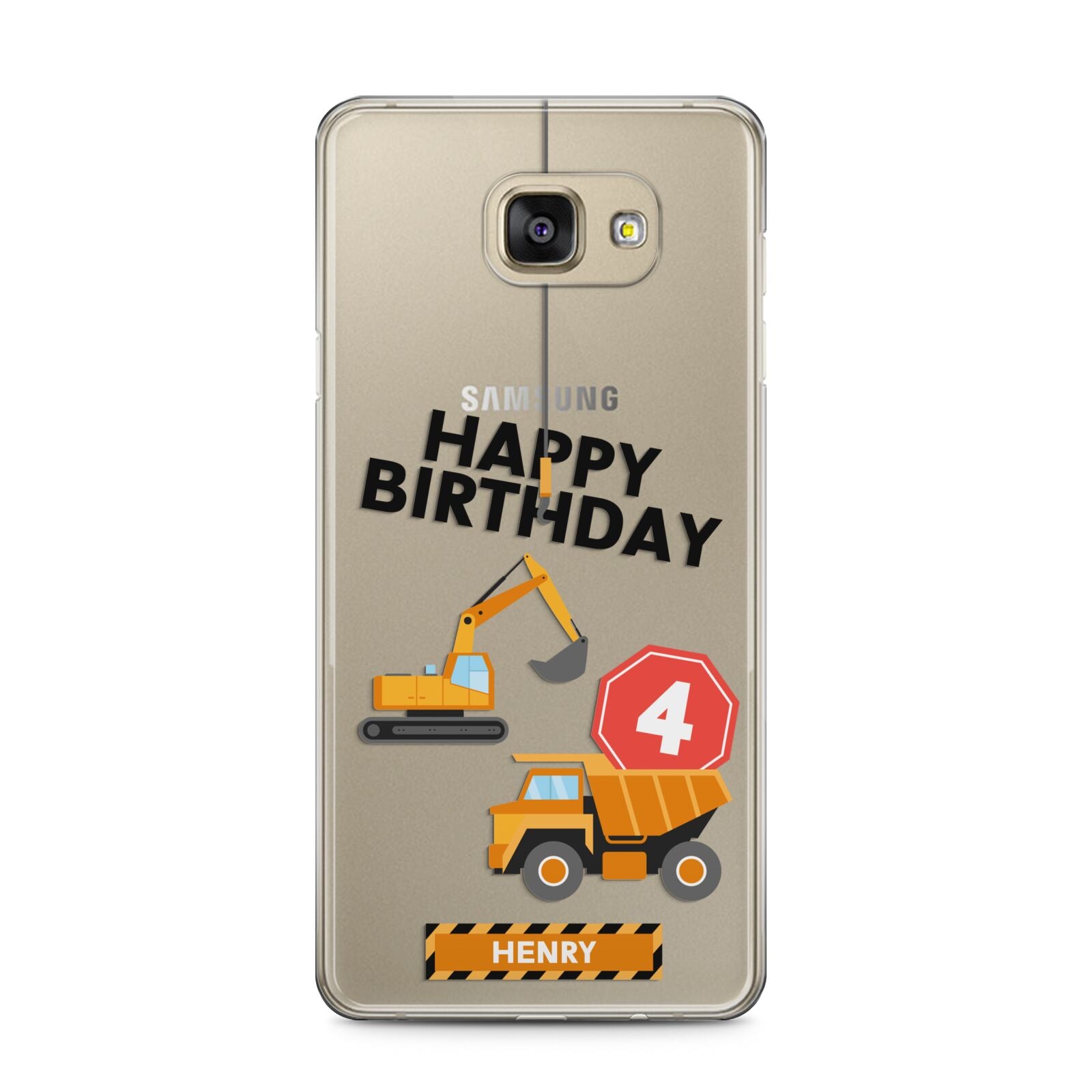 Boys Birthday Diggers Personalised Samsung Galaxy A5 2016 Case on gold phone