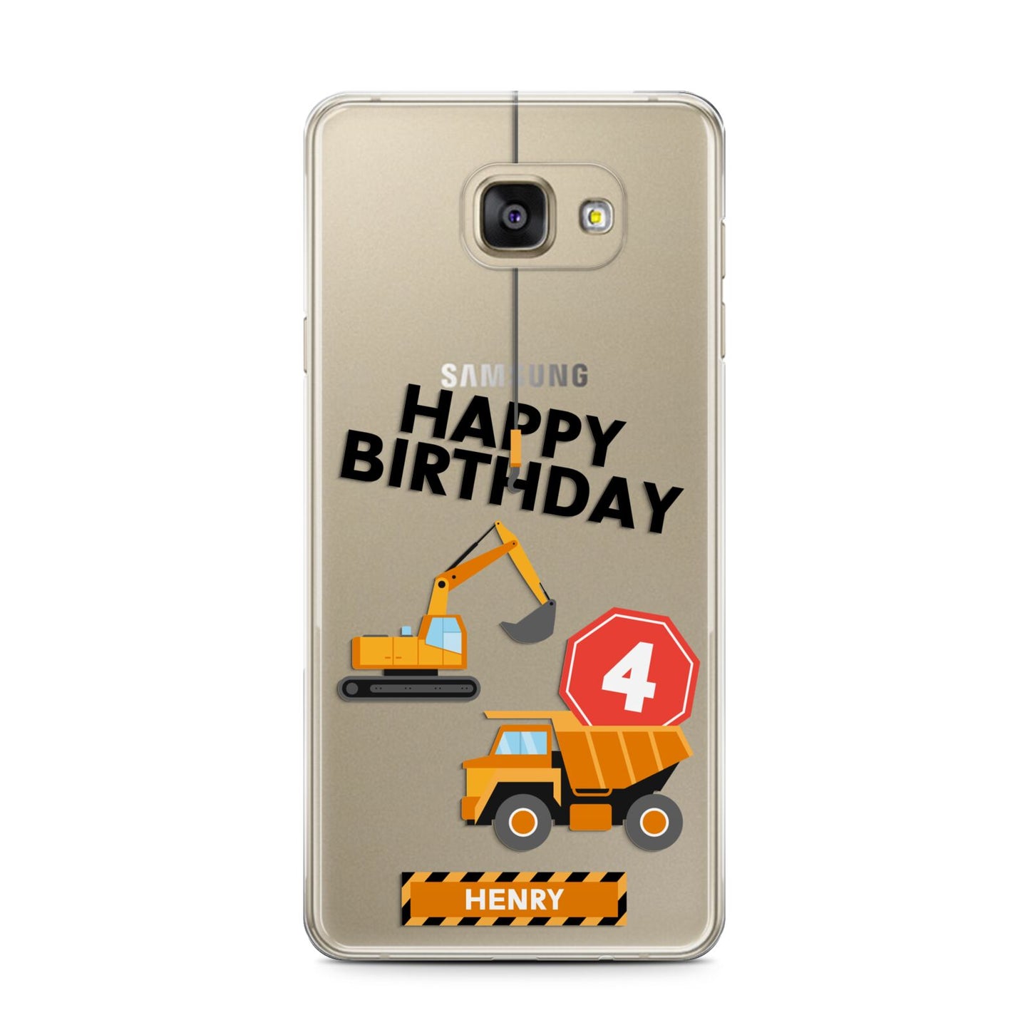 Boys Birthday Diggers Personalised Samsung Galaxy A7 2016 Case on gold phone
