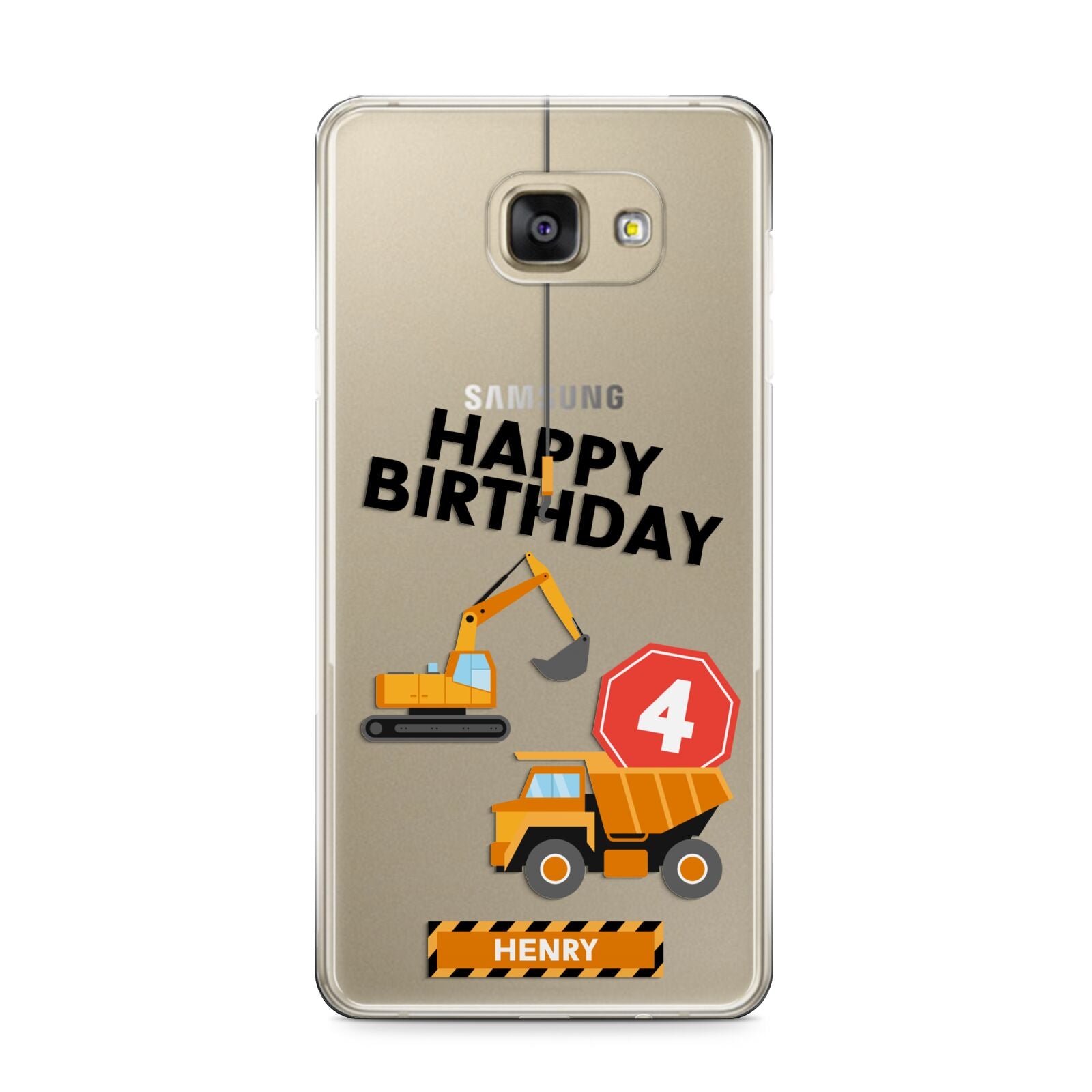 Boys Birthday Diggers Personalised Samsung Galaxy A9 2016 Case on gold phone