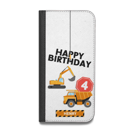 Boys Birthday Diggers Personalised Vegan Leather Flip iPhone Case