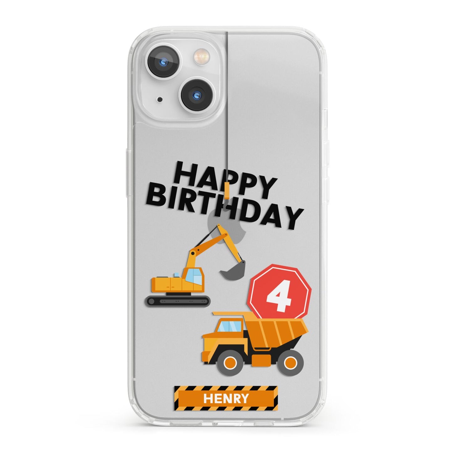 Boys Birthday Diggers Personalised iPhone 13 Clear Bumper Case