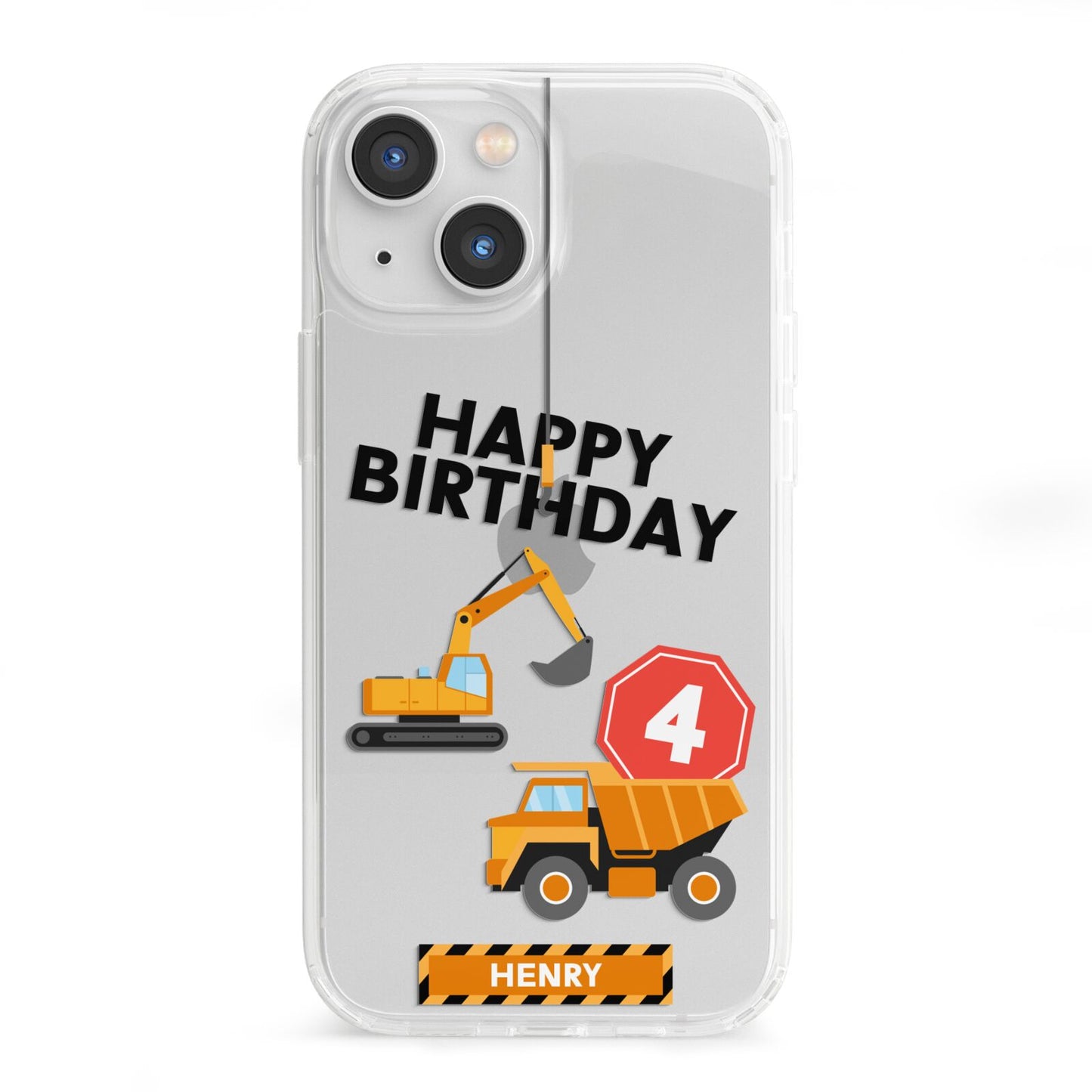 Boys Birthday Diggers Personalised iPhone 13 Mini Clear Bumper Case