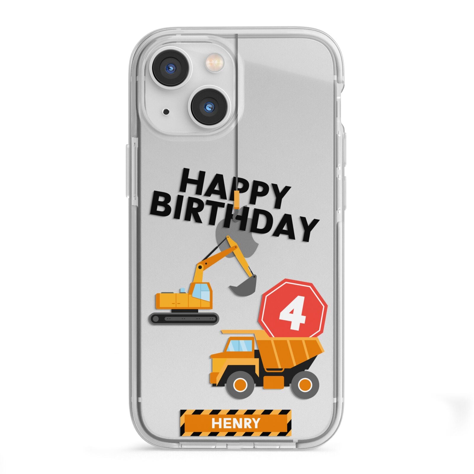 Boys Birthday Diggers Personalised iPhone 13 Mini TPU Impact Case with White Edges