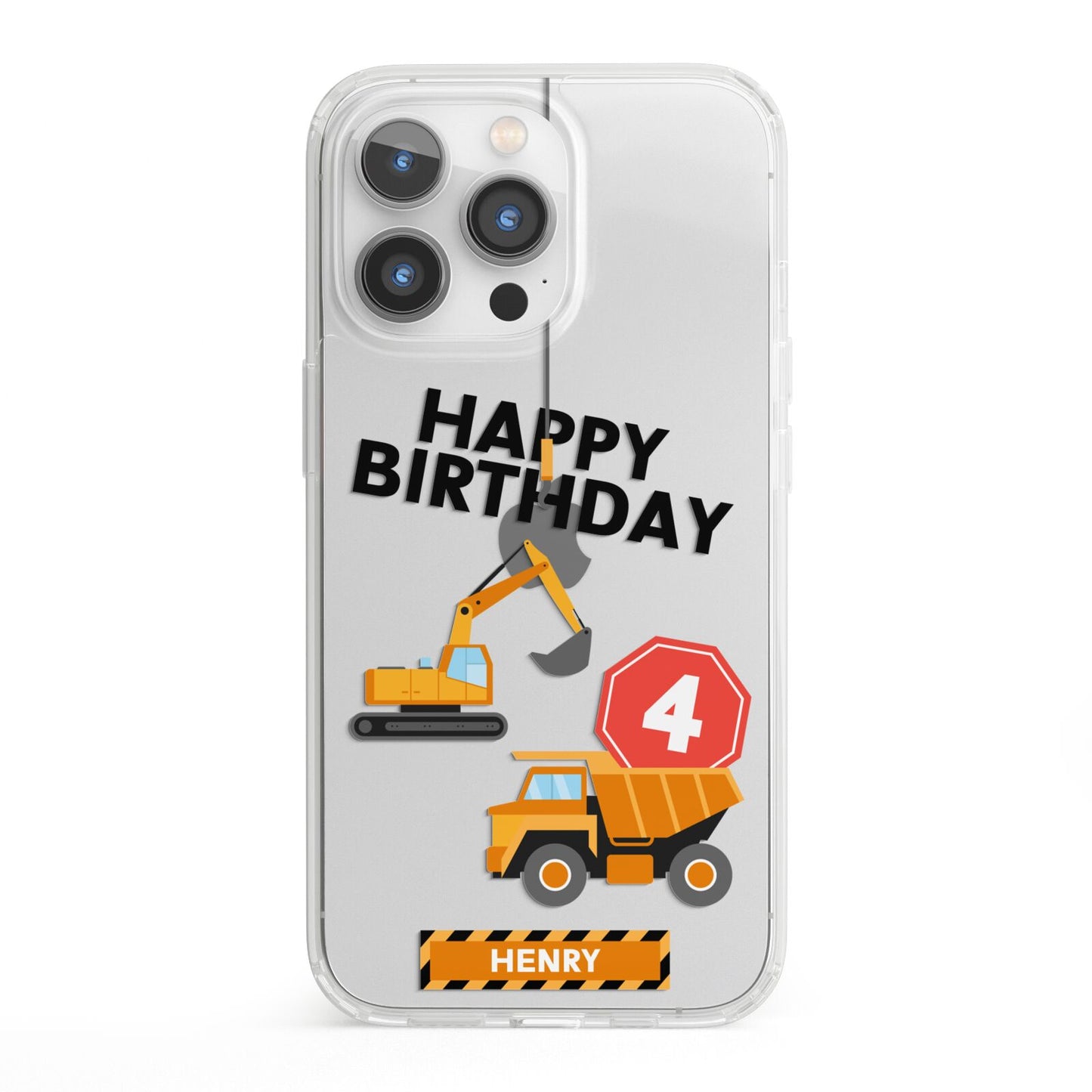 Boys Birthday Diggers Personalised iPhone 13 Pro Clear Bumper Case