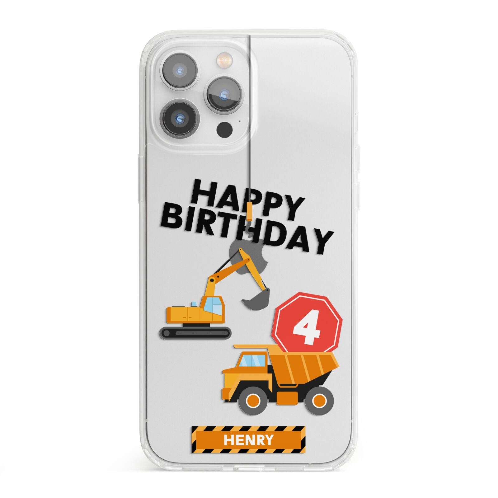 Boys Birthday Diggers Personalised iPhone 13 Pro Max Clear Bumper Case