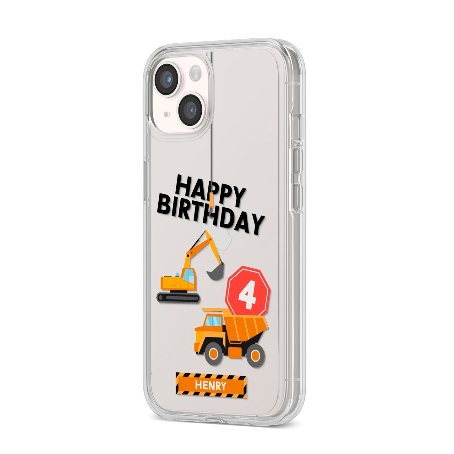Boys Birthday Diggers Personalised iPhone 14 Clear Tough Case Starlight Angled Image