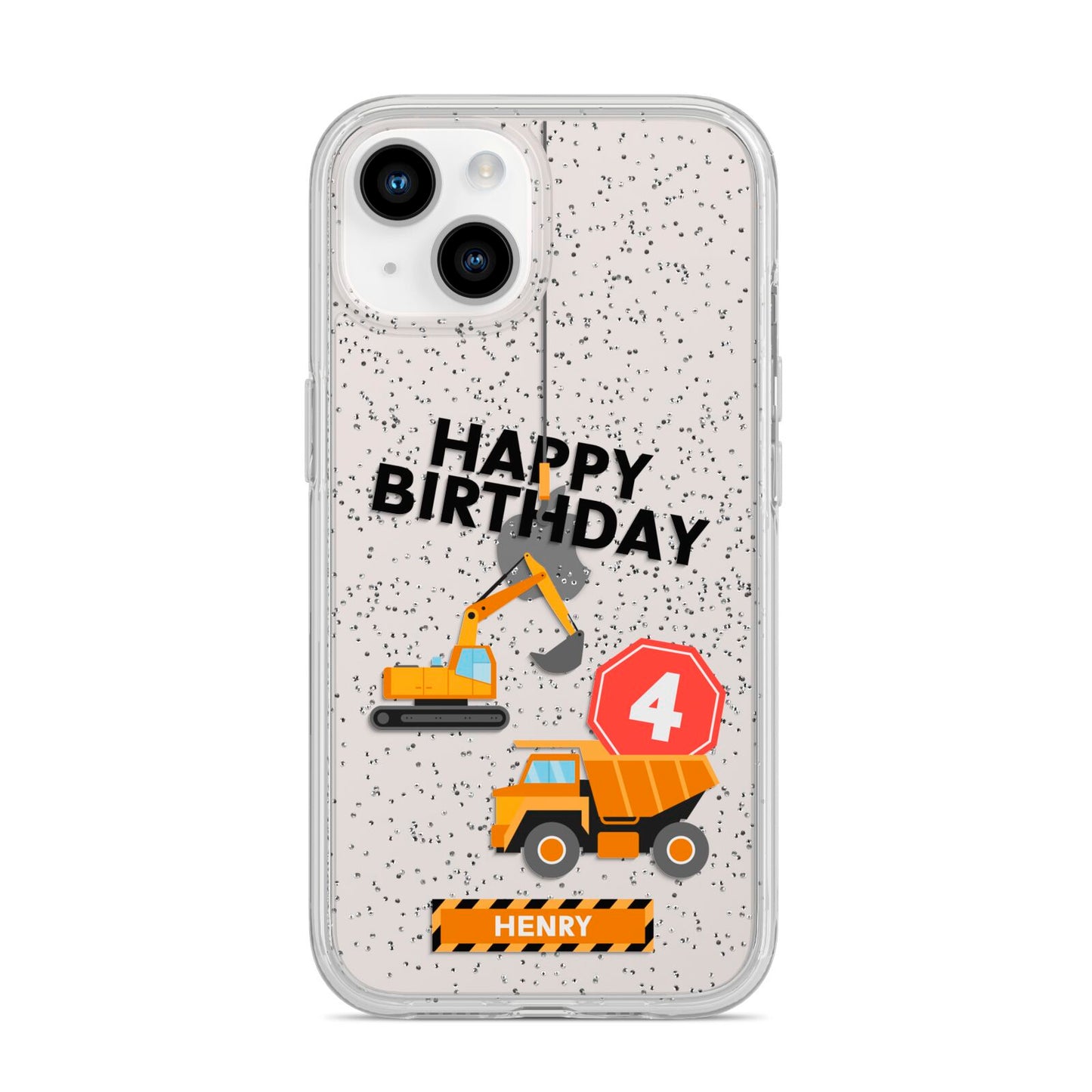 Boys Birthday Diggers Personalised iPhone 14 Glitter Tough Case Starlight