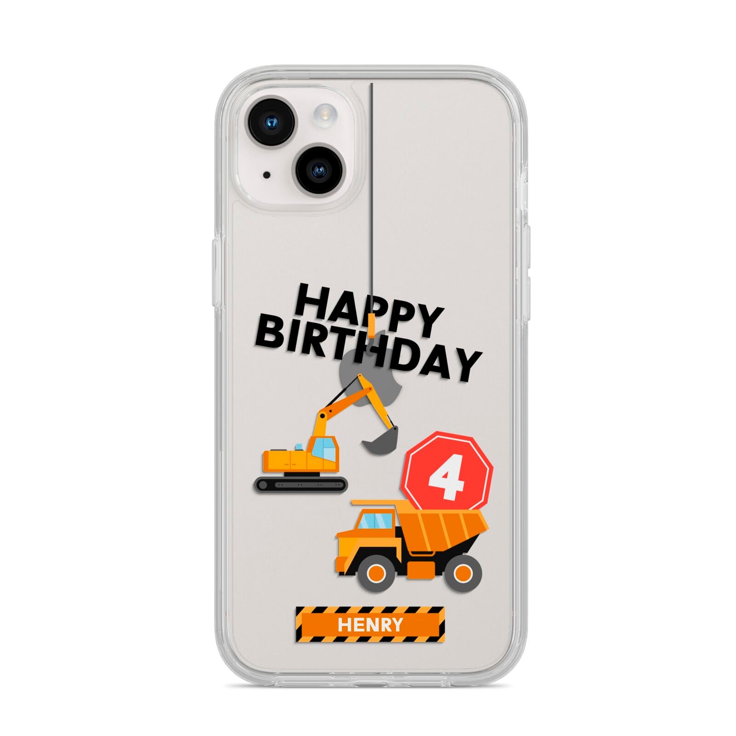 Boys Birthday Diggers Personalised iPhone 14 Plus Clear Tough Case Starlight