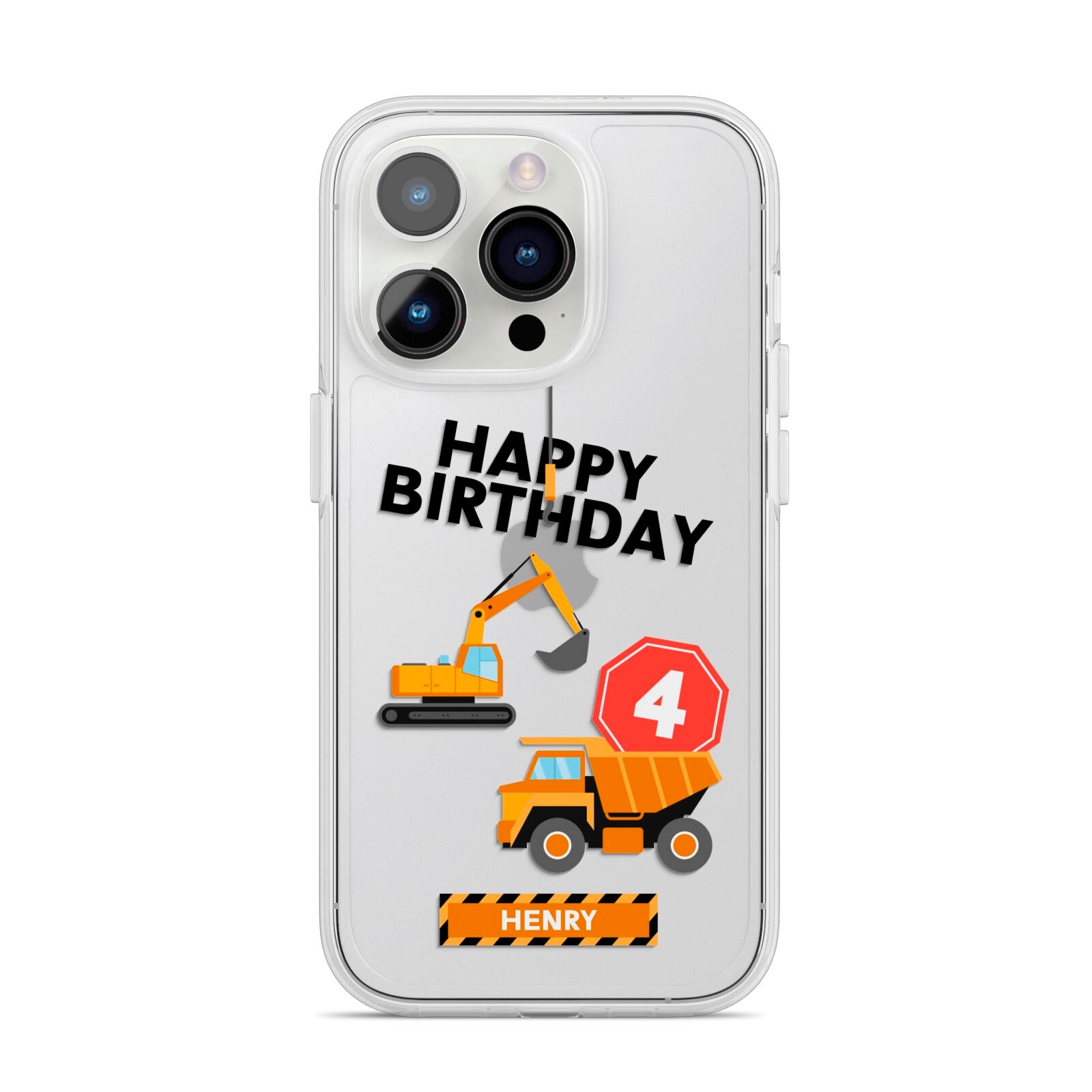 Boys Birthday Diggers Personalised iPhone 14 Pro Clear Tough Case Silver