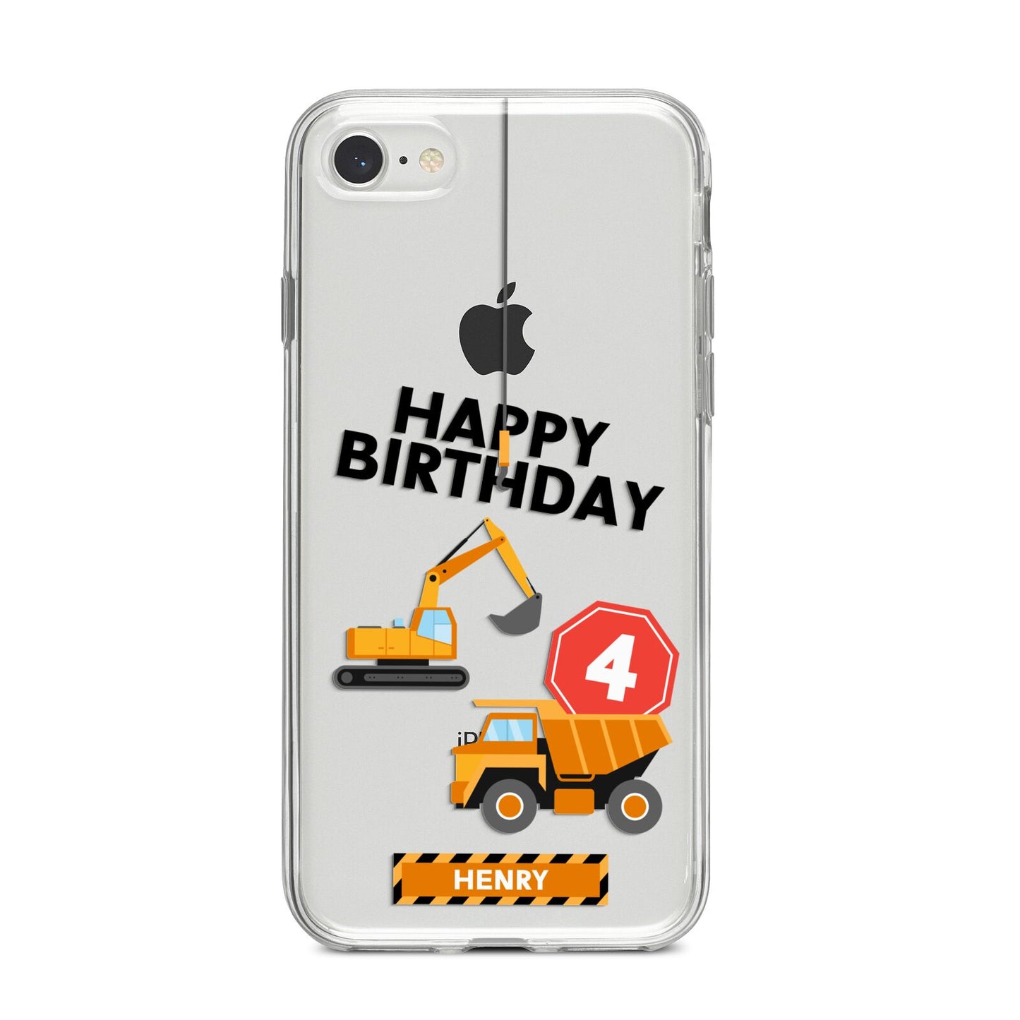 Boys Birthday Diggers Personalised iPhone 8 Bumper Case on Silver iPhone