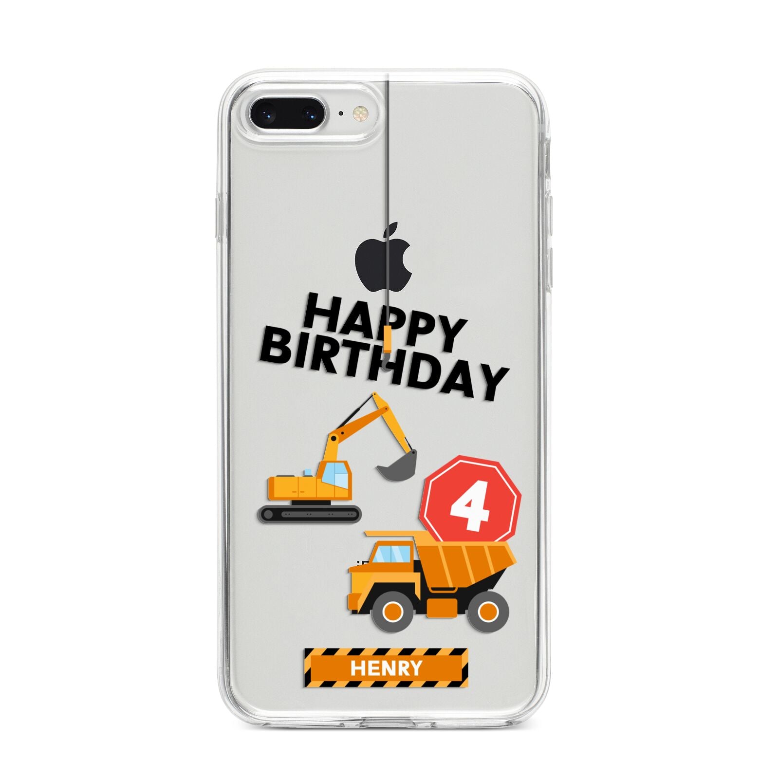 Boys Birthday Diggers Personalised iPhone 8 Plus Bumper Case on Silver iPhone