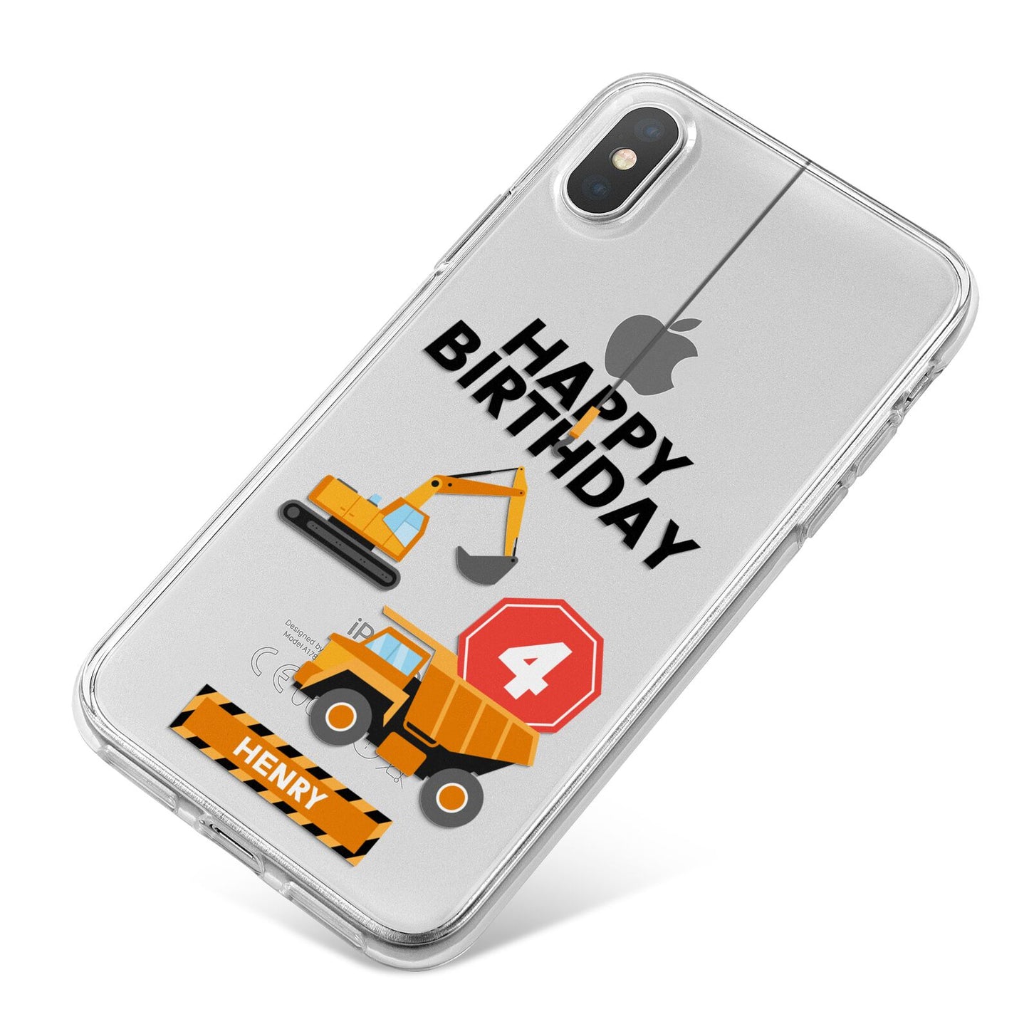Boys Birthday Diggers Personalised iPhone X Bumper Case on Silver iPhone