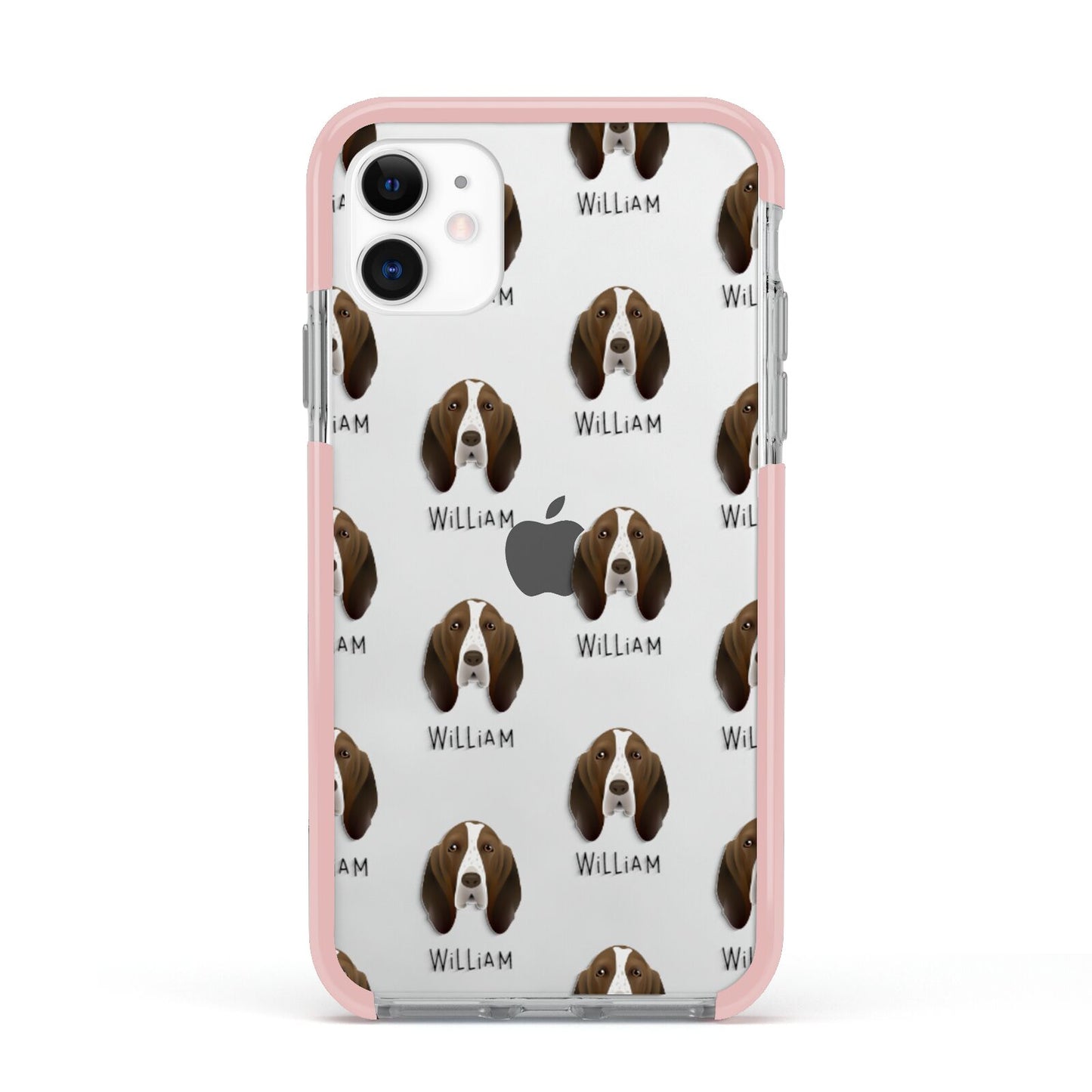 Bracco Italiano Icon with Name Apple iPhone 11 in White with Pink Impact Case