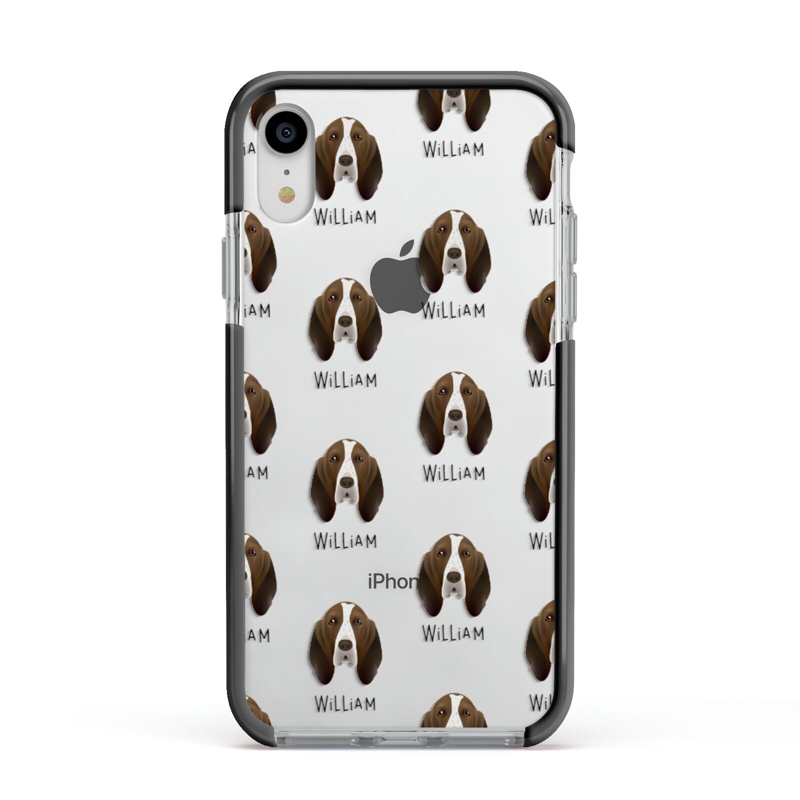 Bracco Italiano Icon with Name Apple iPhone XR Impact Case Black Edge on Silver Phone