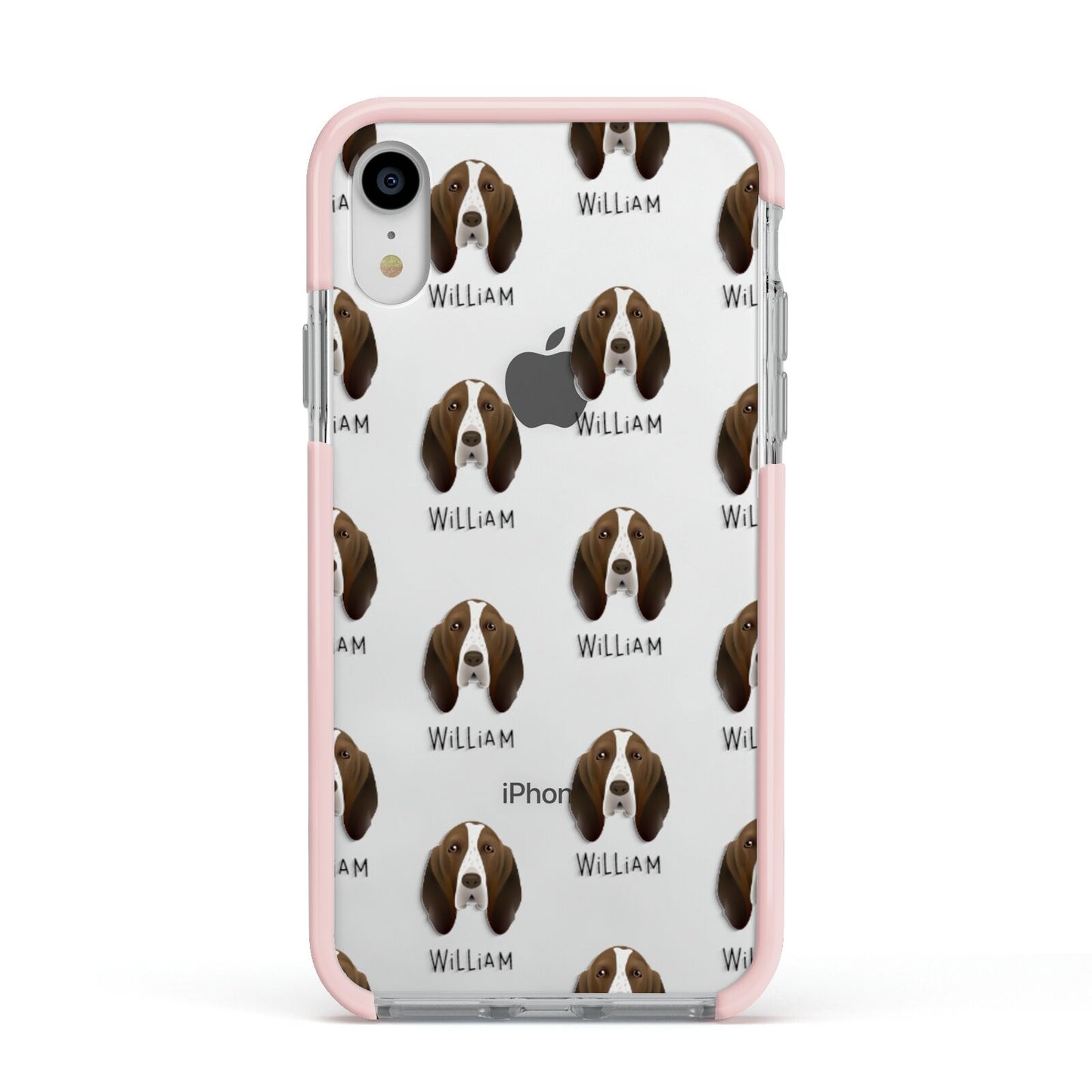 Bracco Italiano Icon with Name Apple iPhone XR Impact Case Pink Edge on Silver Phone