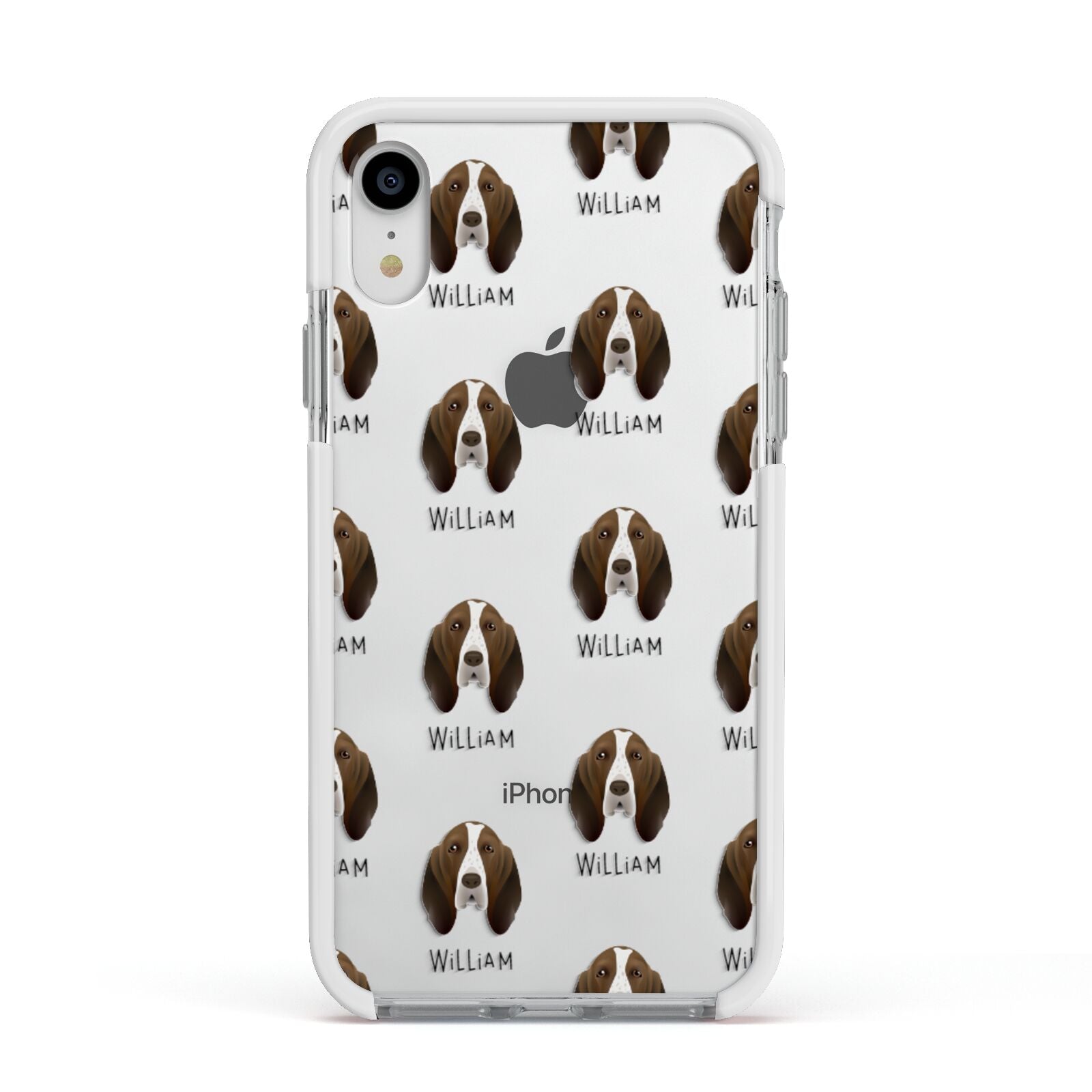 Bracco Italiano Icon with Name Apple iPhone XR Impact Case White Edge on Silver Phone