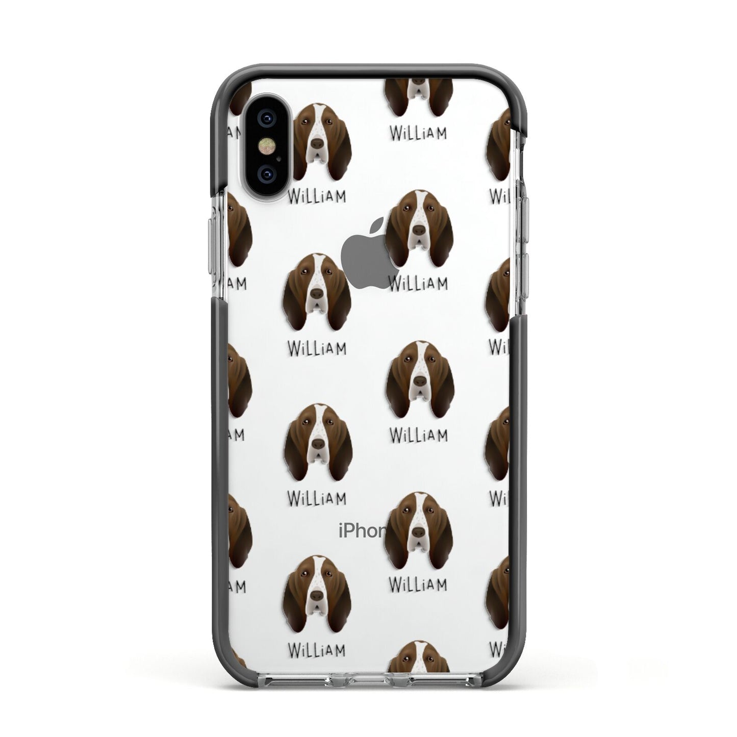 Bracco Italiano Icon with Name Apple iPhone Xs Impact Case Black Edge on Silver Phone
