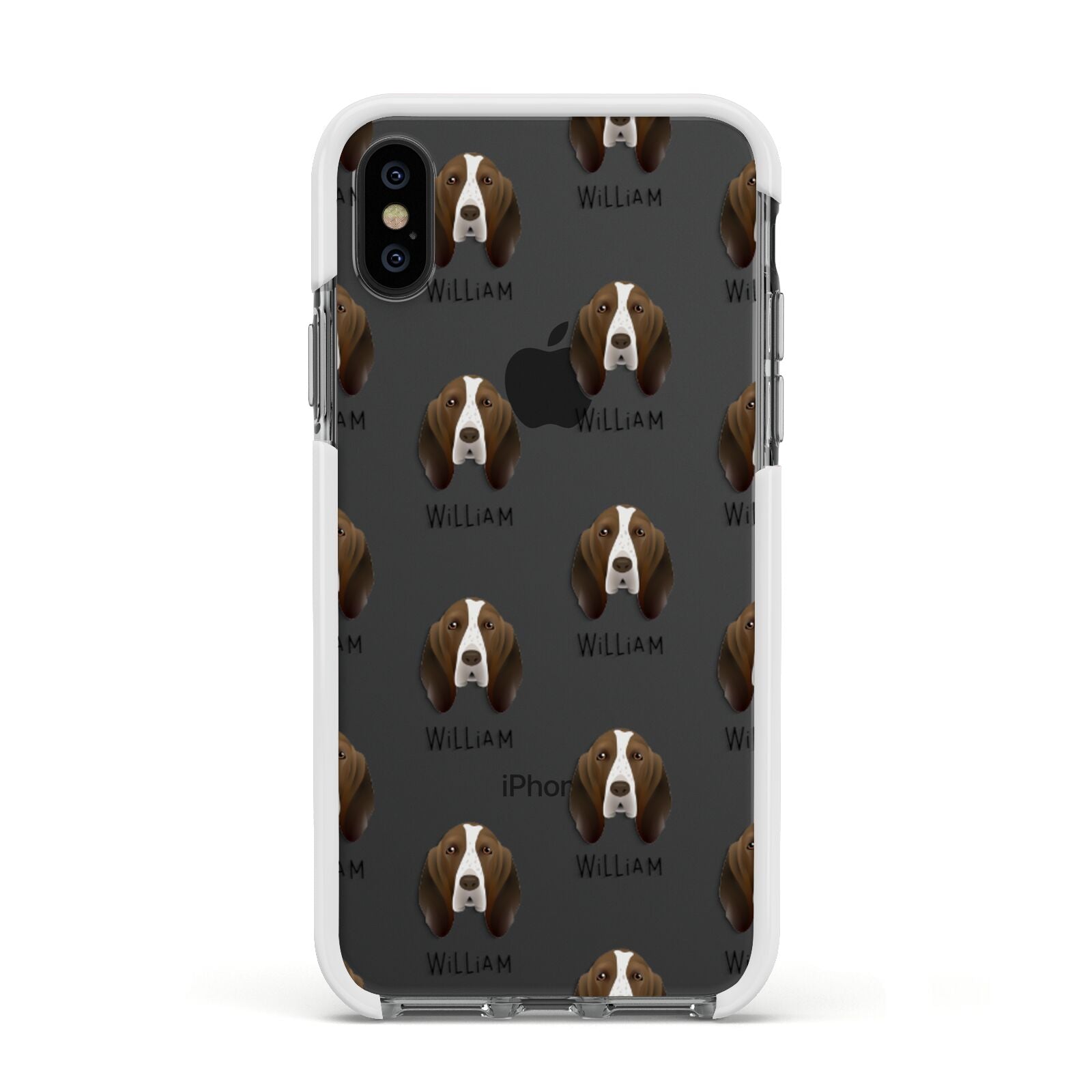 Bracco Italiano Icon with Name Apple iPhone Xs Impact Case White Edge on Black Phone