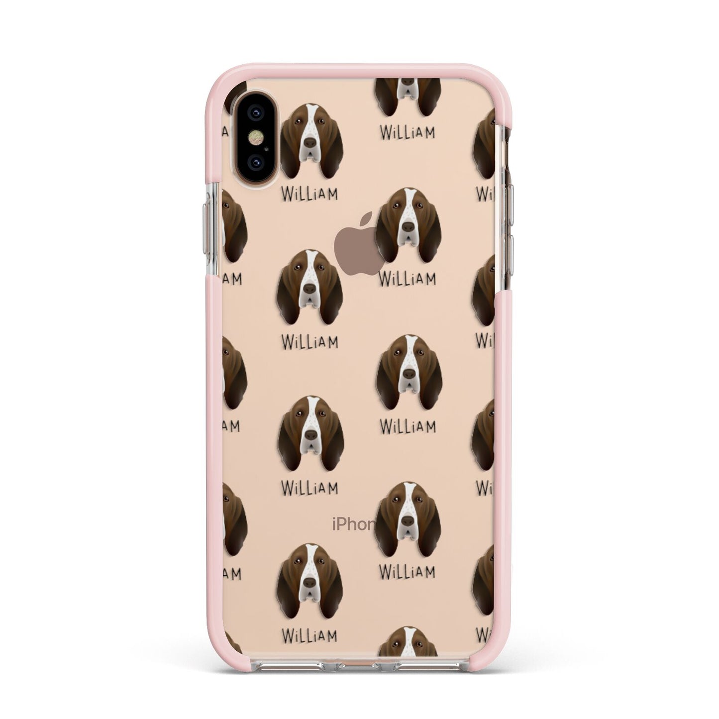 Bracco Italiano Icon with Name Apple iPhone Xs Max Impact Case Pink Edge on Gold Phone