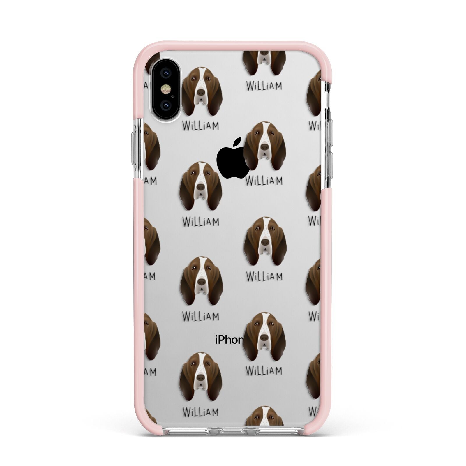 Bracco Italiano Icon with Name Apple iPhone Xs Max Impact Case Pink Edge on Silver Phone