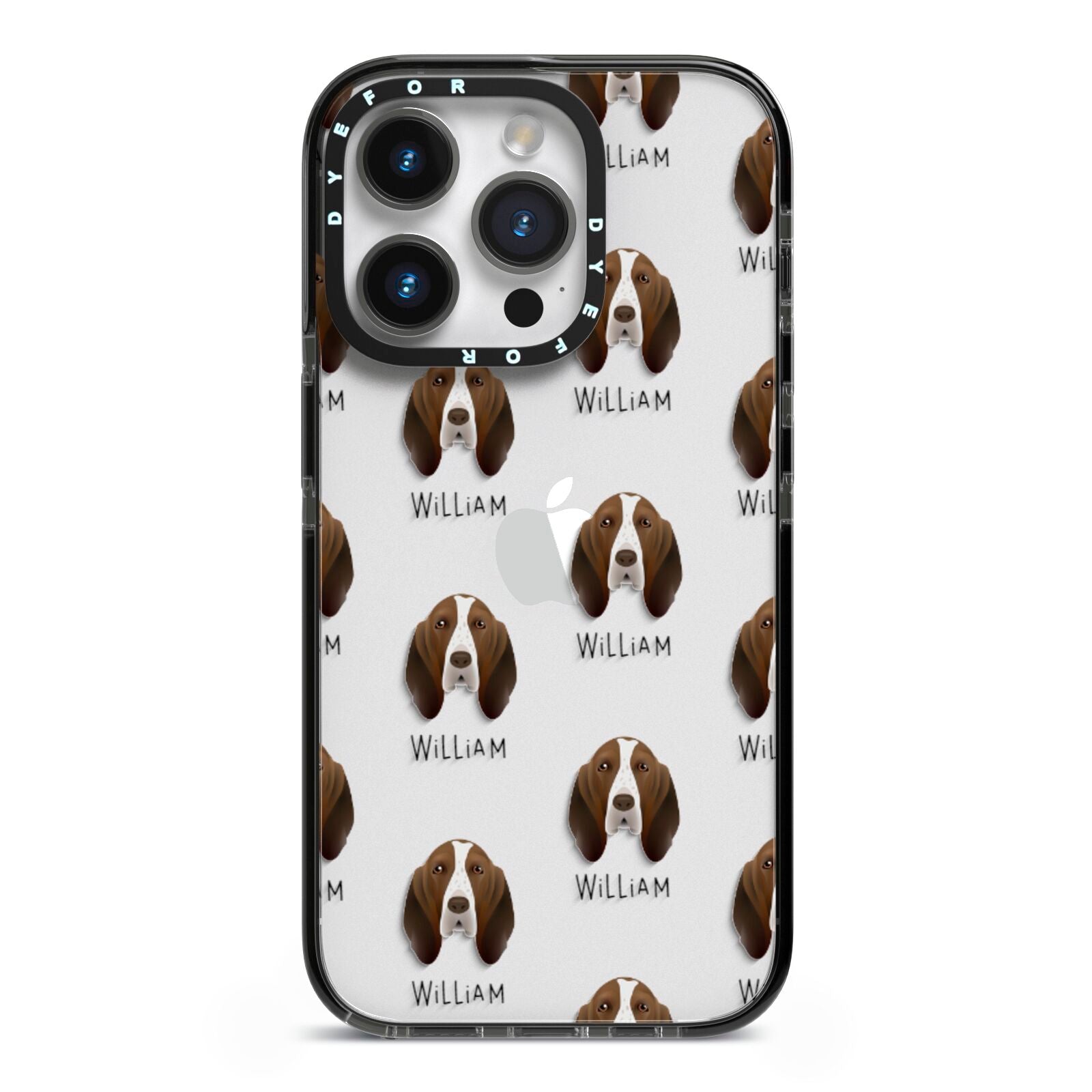 Bracco Italiano Icon with Name iPhone 14 Pro Black Impact Case on Silver phone