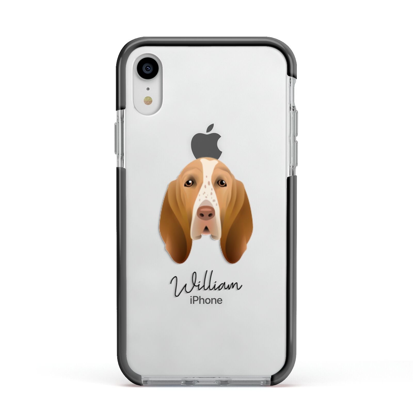 Bracco Italiano Personalised Apple iPhone XR Impact Case Black Edge on Silver Phone