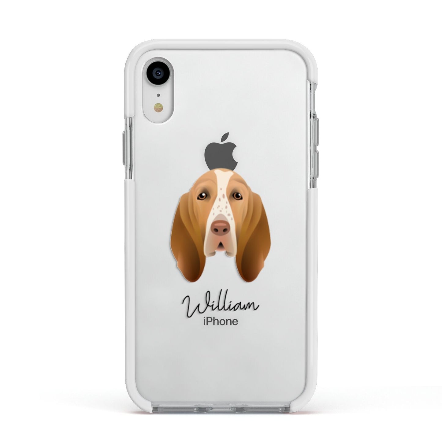 Bracco Italiano Personalised Apple iPhone XR Impact Case White Edge on Silver Phone