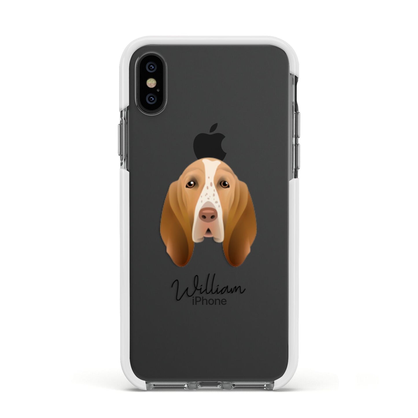 Bracco Italiano Personalised Apple iPhone Xs Impact Case White Edge on Black Phone