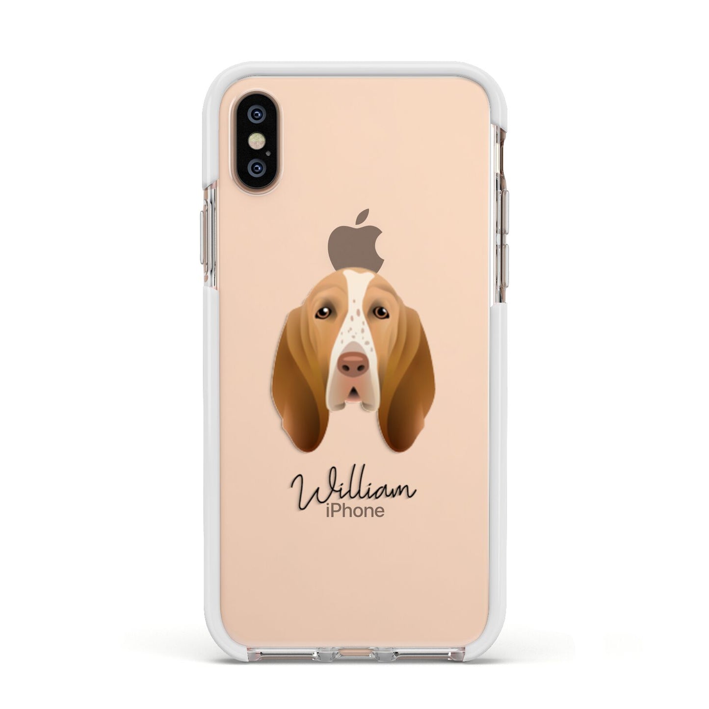 Bracco Italiano Personalised Apple iPhone Xs Impact Case White Edge on Gold Phone