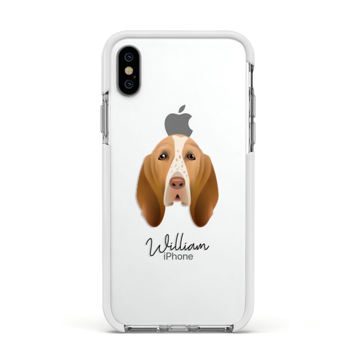 Bracco Italiano Personalised Apple iPhone Xs Impact Case White Edge on Silver Phone