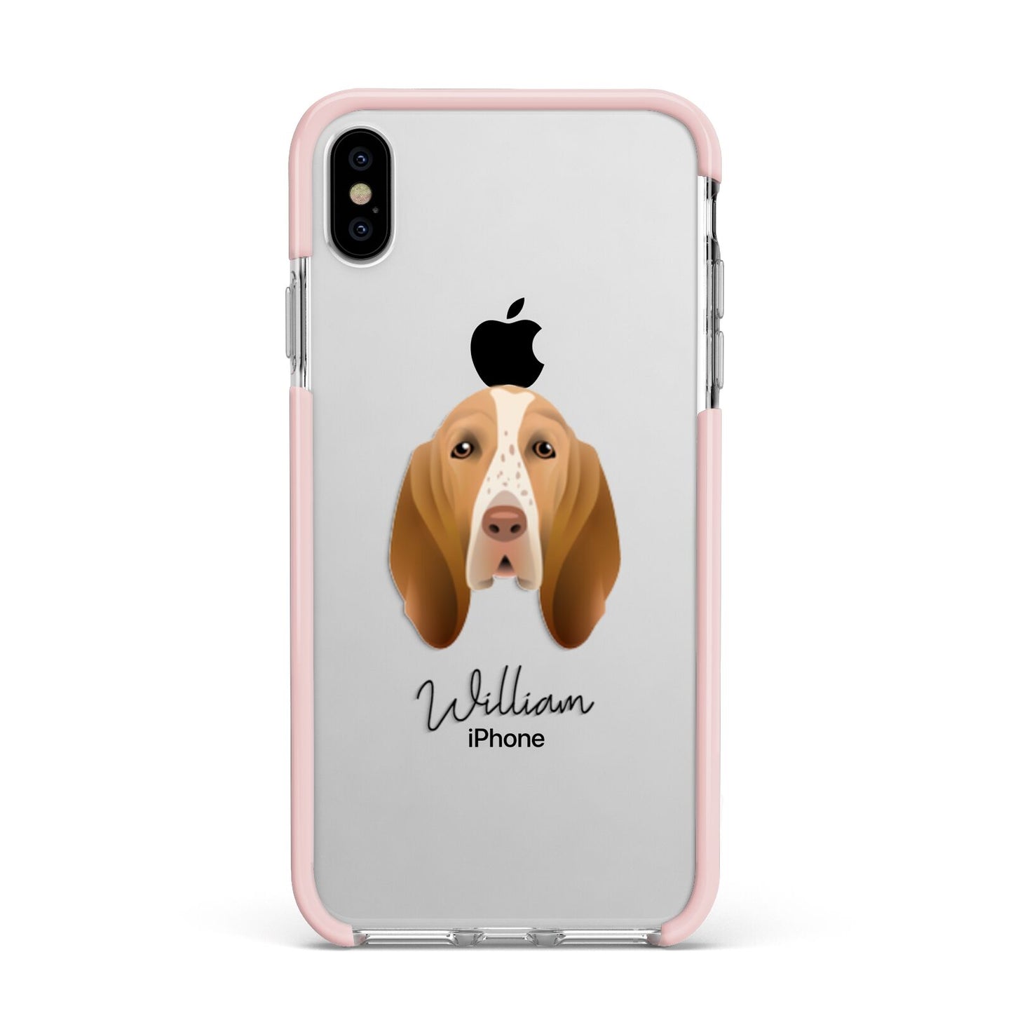Bracco Italiano Personalised Apple iPhone Xs Max Impact Case Pink Edge on Silver Phone