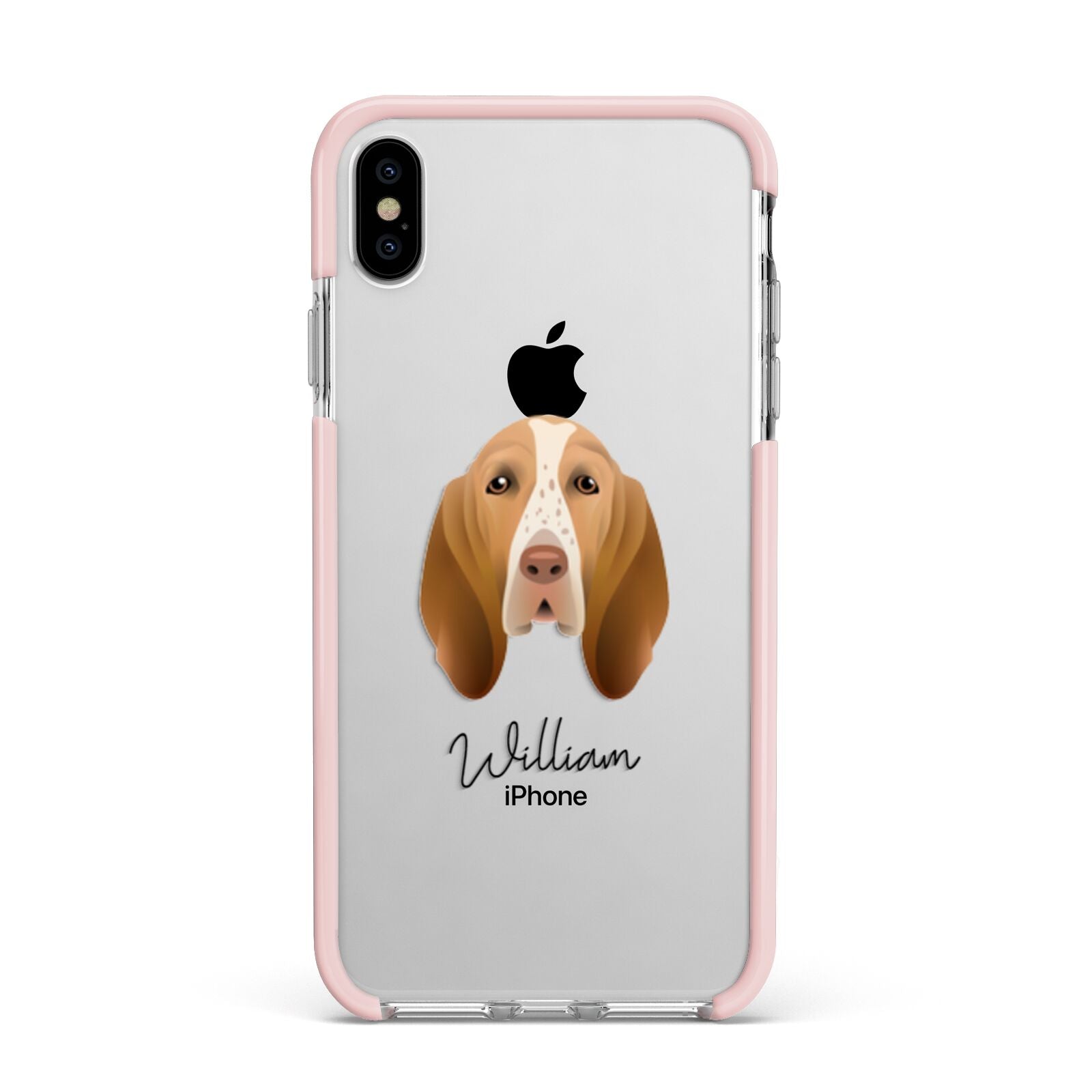 Bracco Italiano Personalised Apple iPhone Xs Max Impact Case Pink Edge on Silver Phone