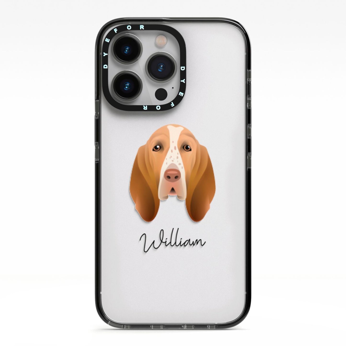 Bracco Italiano Personalised iPhone 13 Pro Black Impact Case on Silver phone