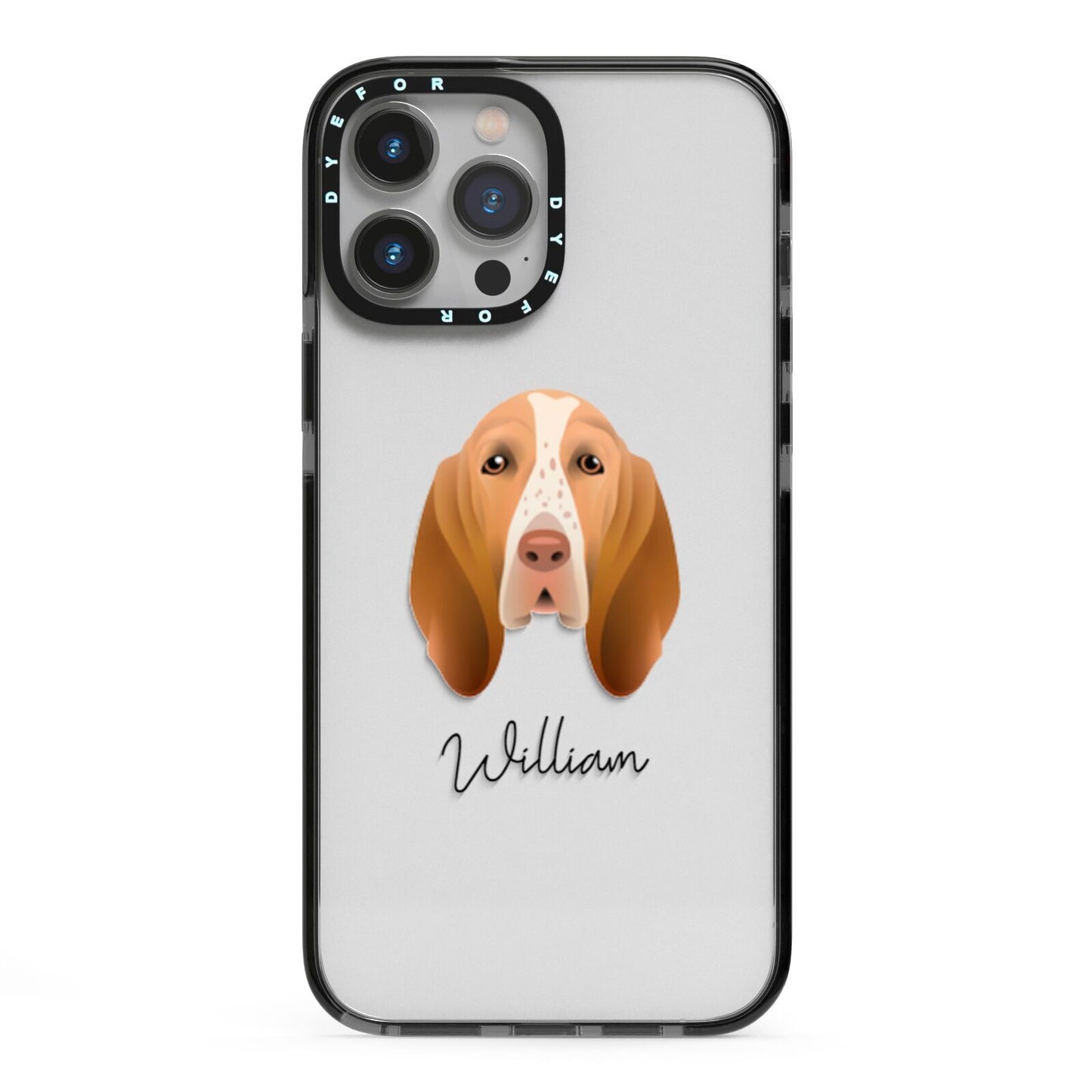Bracco Italiano Personalised iPhone 13 Pro Max Black Impact Case on Silver phone